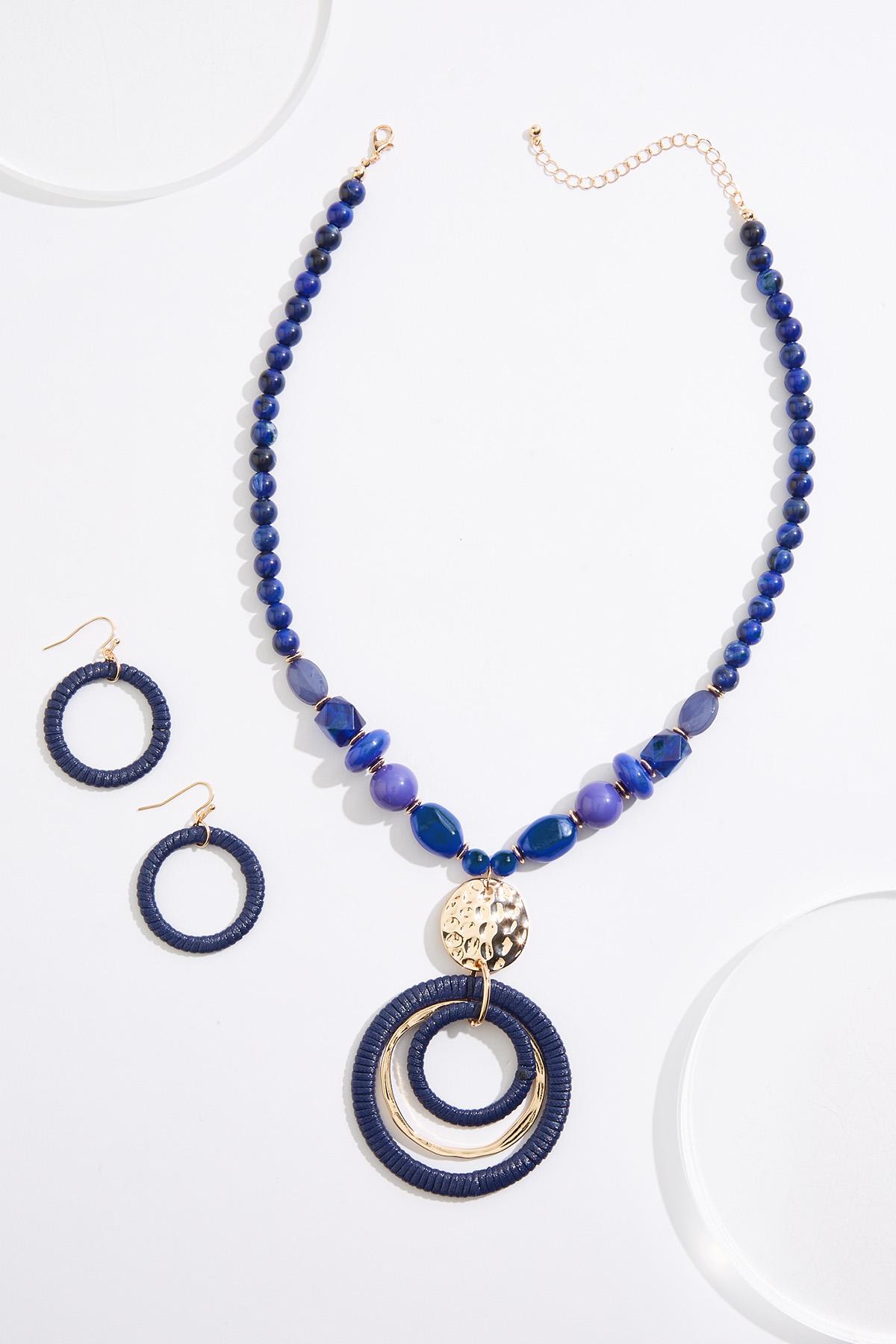 Cato Fashions | Cato Blue Lucite Raffia Pendant Necklace Set