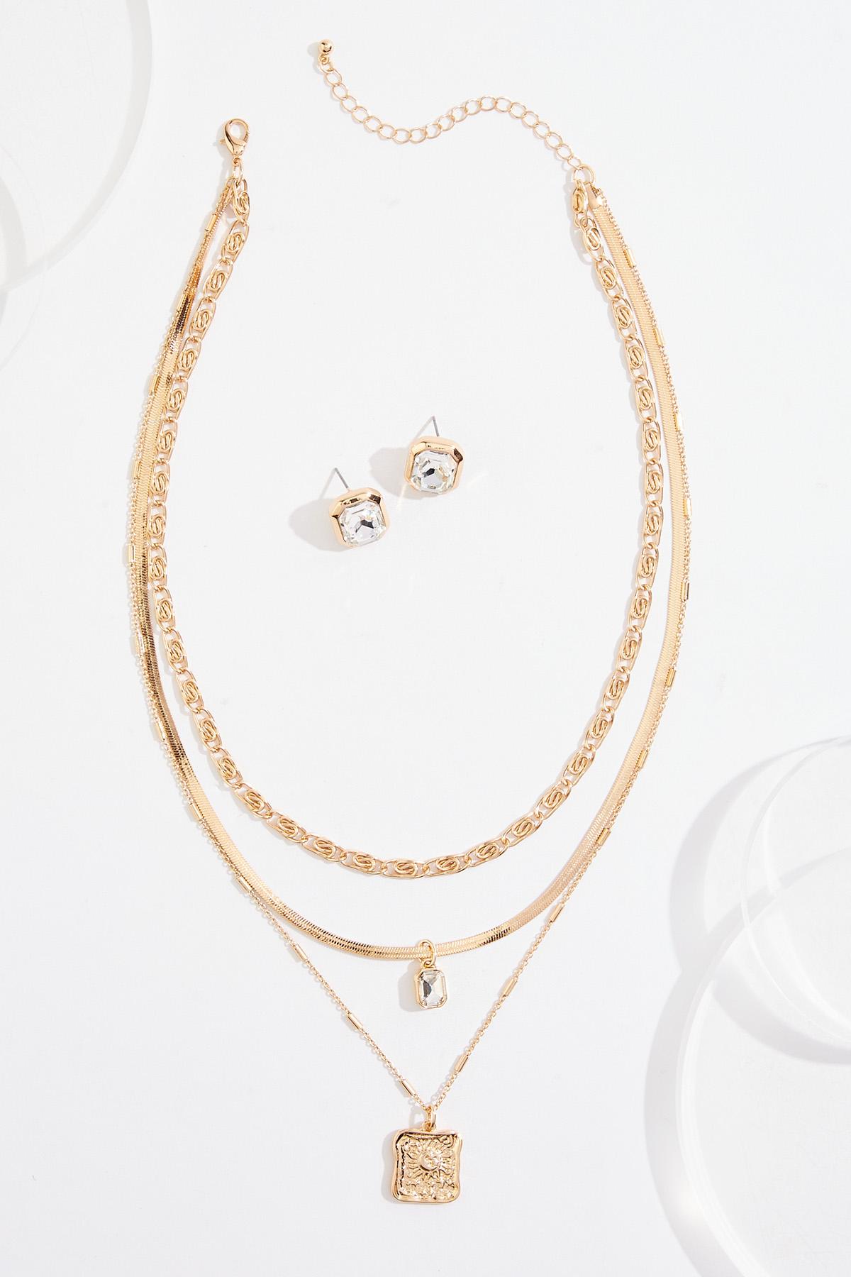  Cato Fashions | Cato Delicate Bezel Layered Necklace Set