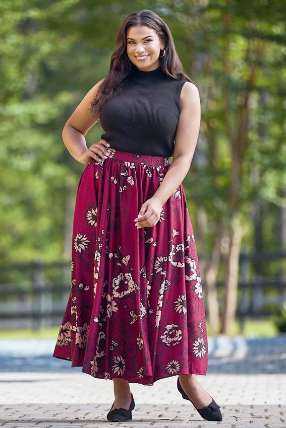  Cato Fashions | Cato Plus Size Red Floral Maxi Skirt