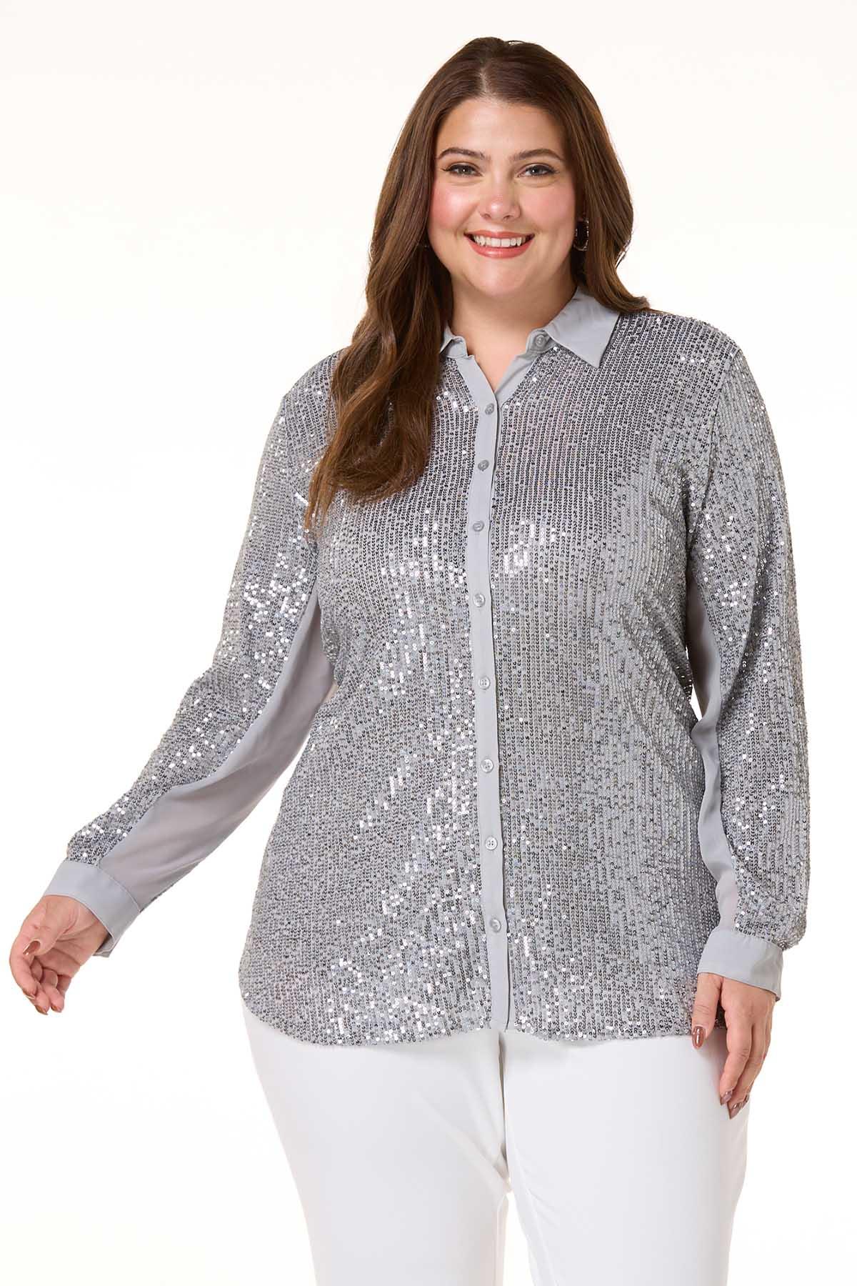 Cato Fashions | Cato Plus Size Sequin Button Down Shirt