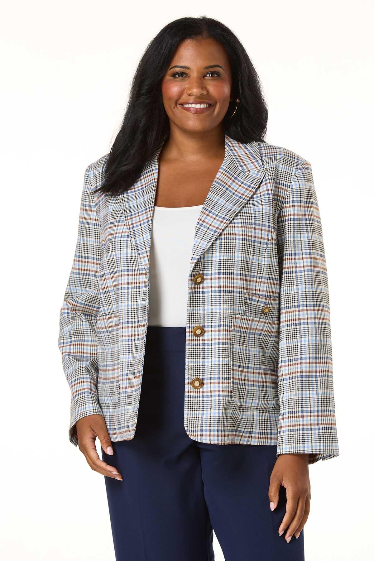 Cato Fashions Cato Plus Size Multicolor Plaid Pocket Blazer