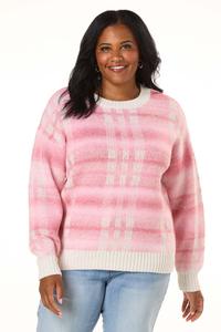 Plus Size Pink Plaid Sweater