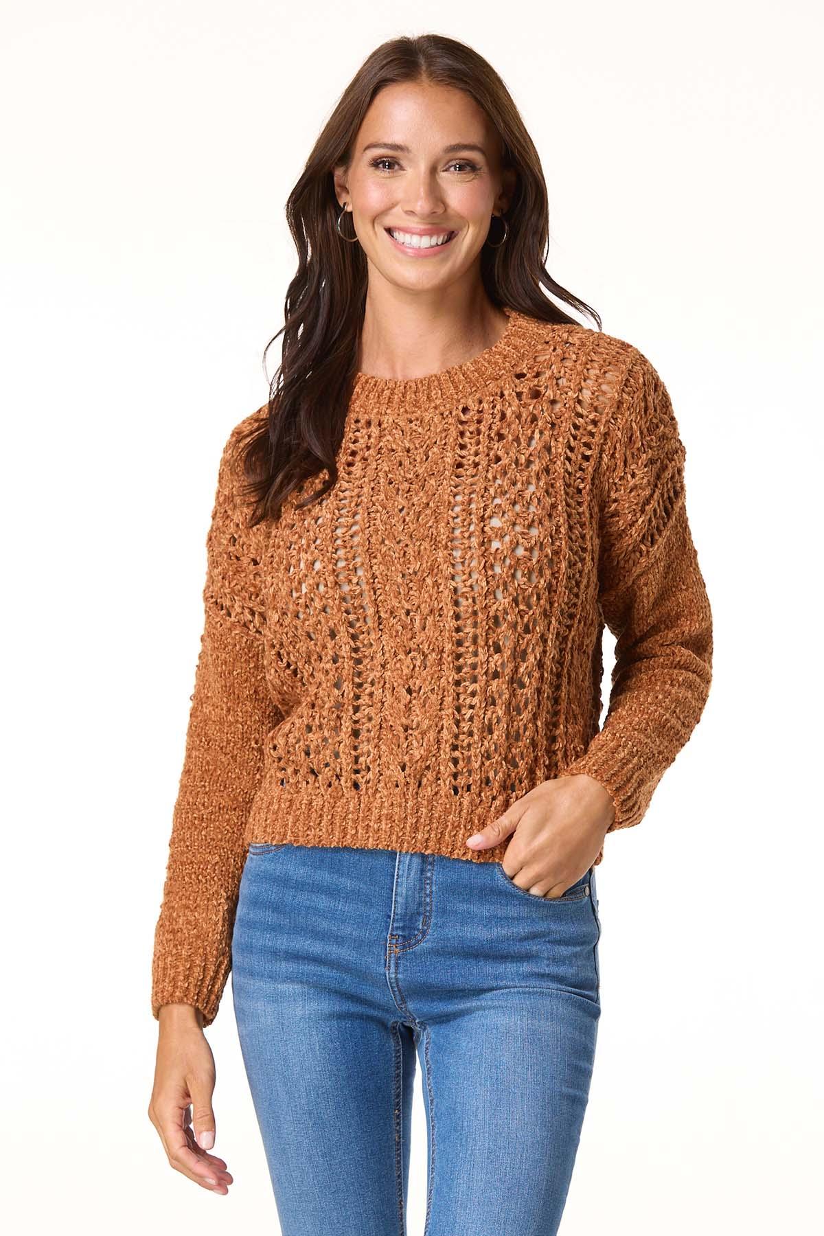 Honette Wide Stole （Natural） Cato Fashions | Cato Chenille Open Stitch Sweater