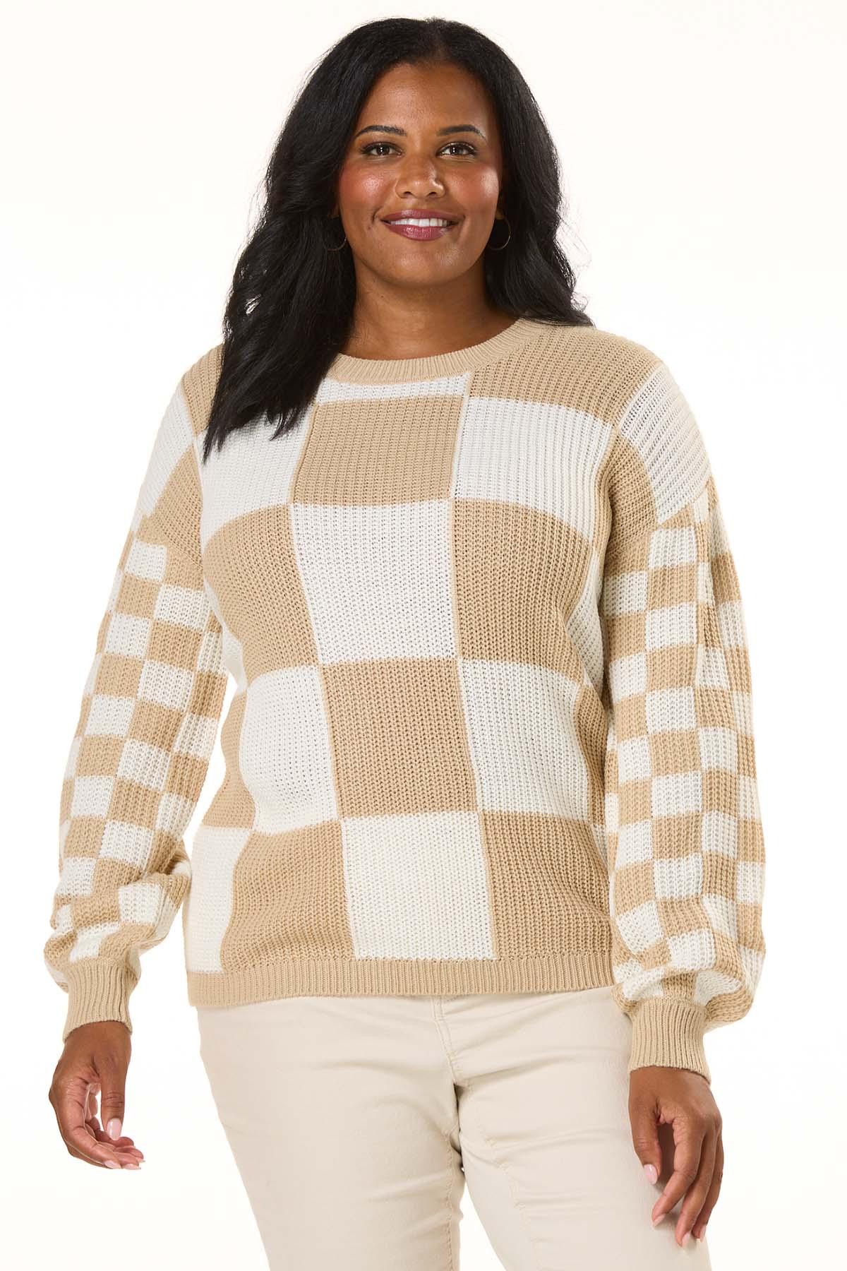Cato Fashions Cato Plus Size Vanilla Latte Check Sweater