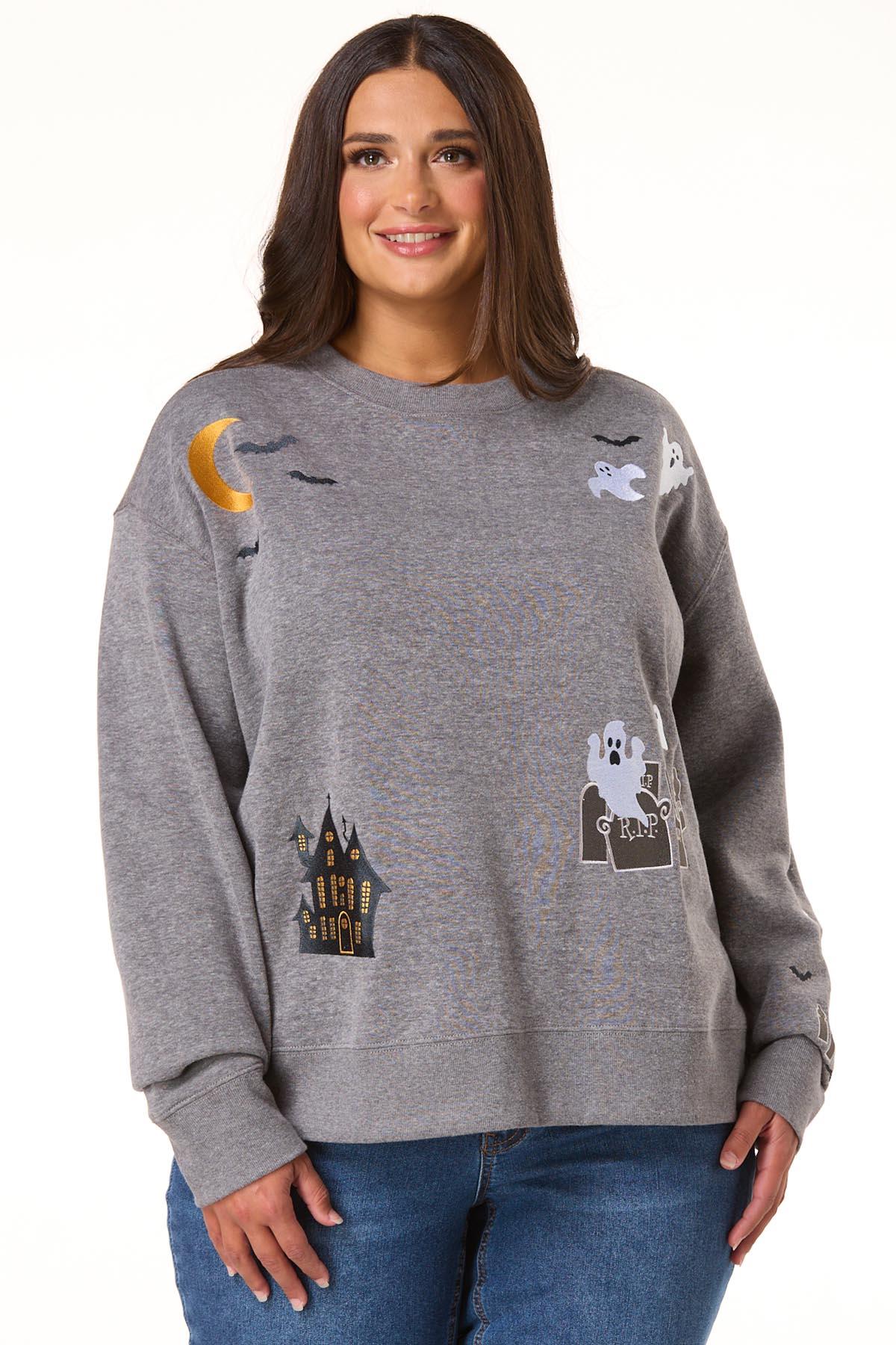 Cato Fashions | Cato Plus Size Embroidered Halloween Sweatshirt