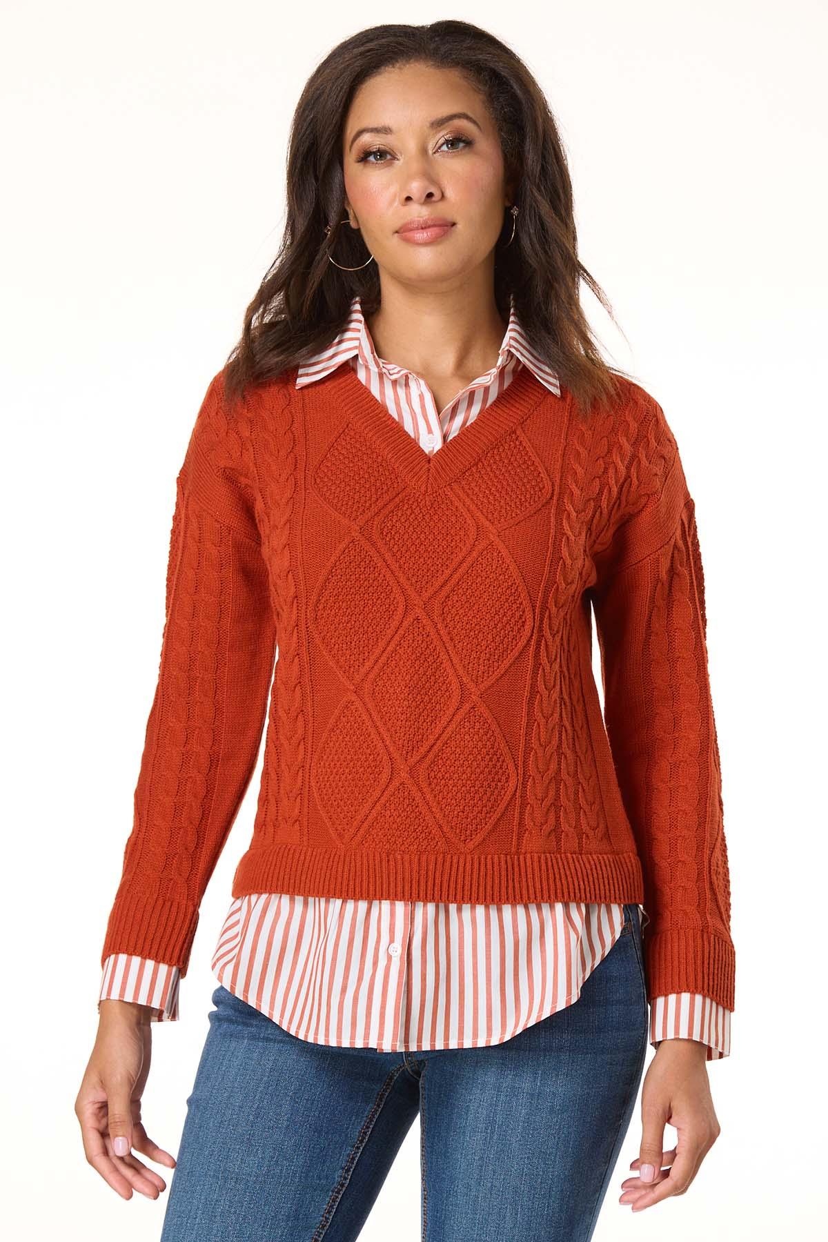 Cato Fashions | Cato Twofer Stripe Collared Sweater