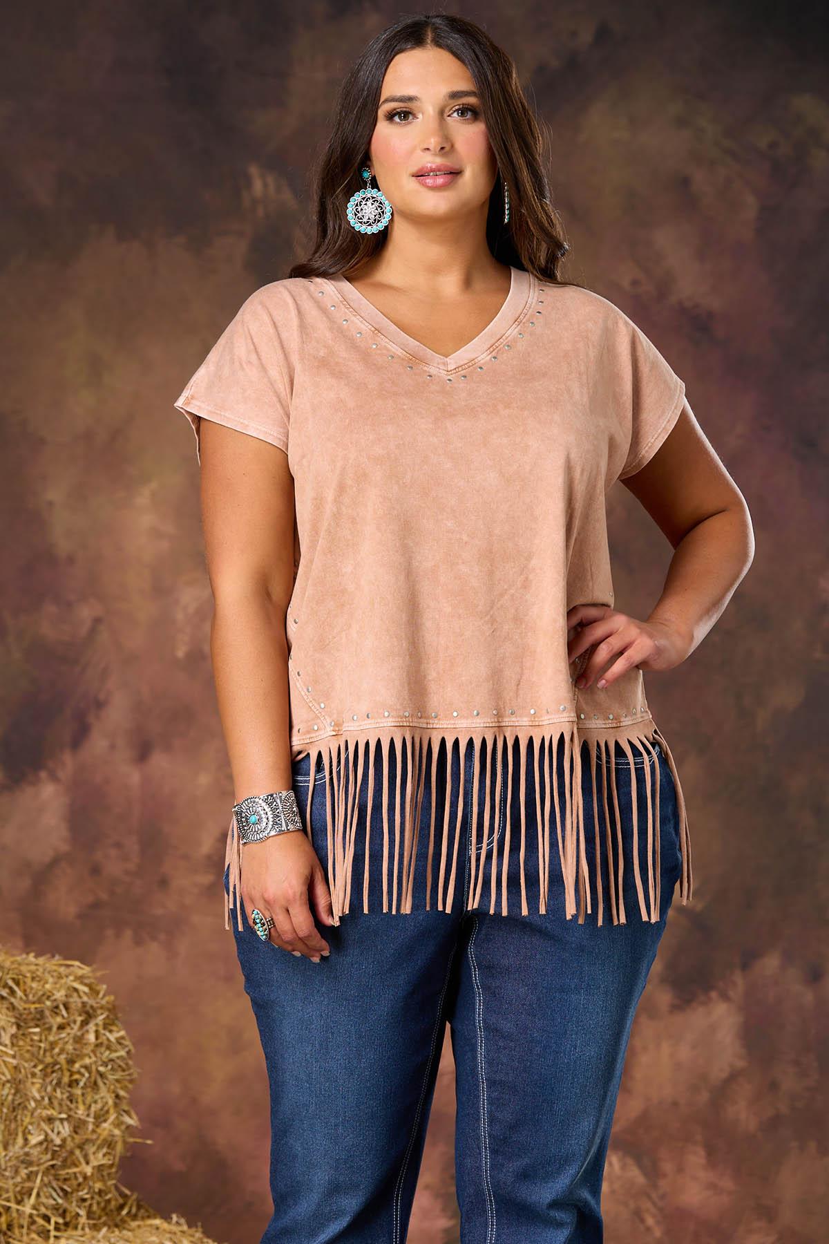  Cato Fashions | Cato Plus Size Stud Fringe Trim Tee