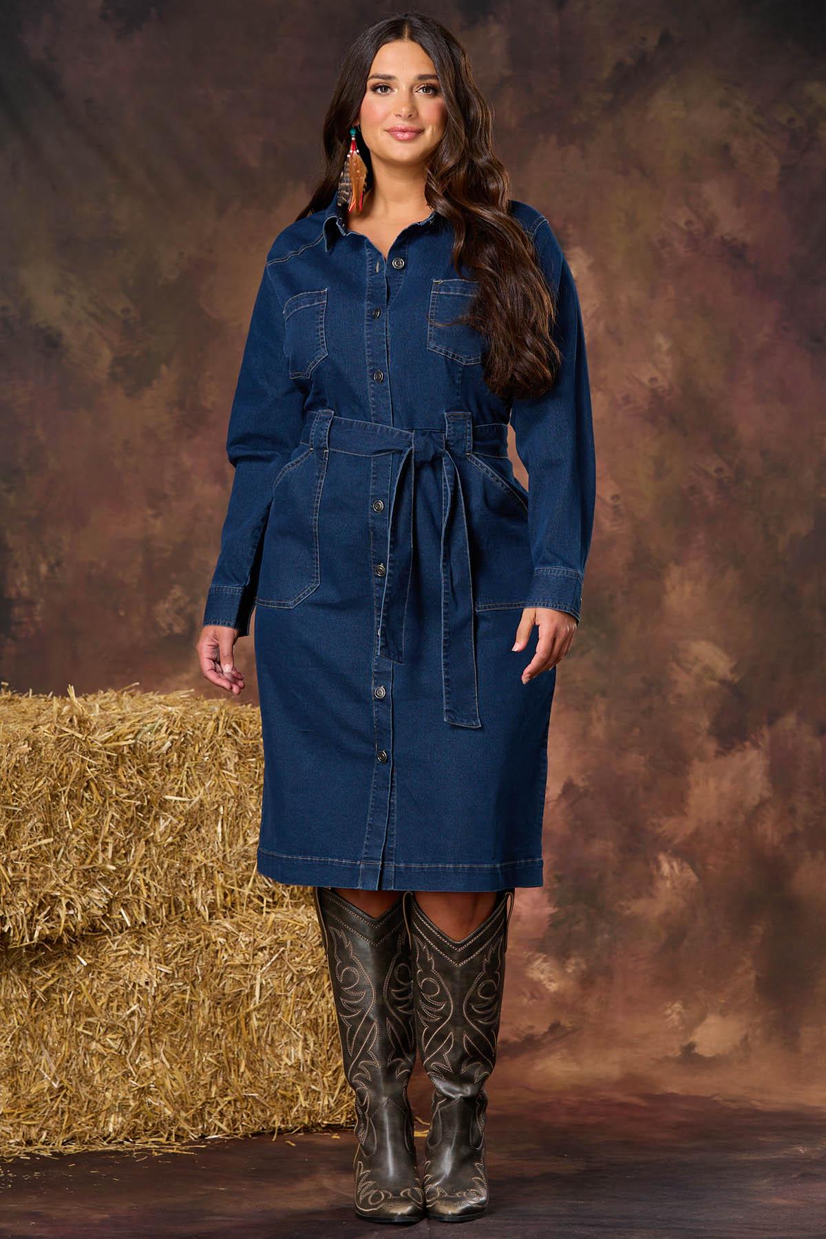 Cato Fashions | Cato Plus Size Belted Tie Waist Denim Dress