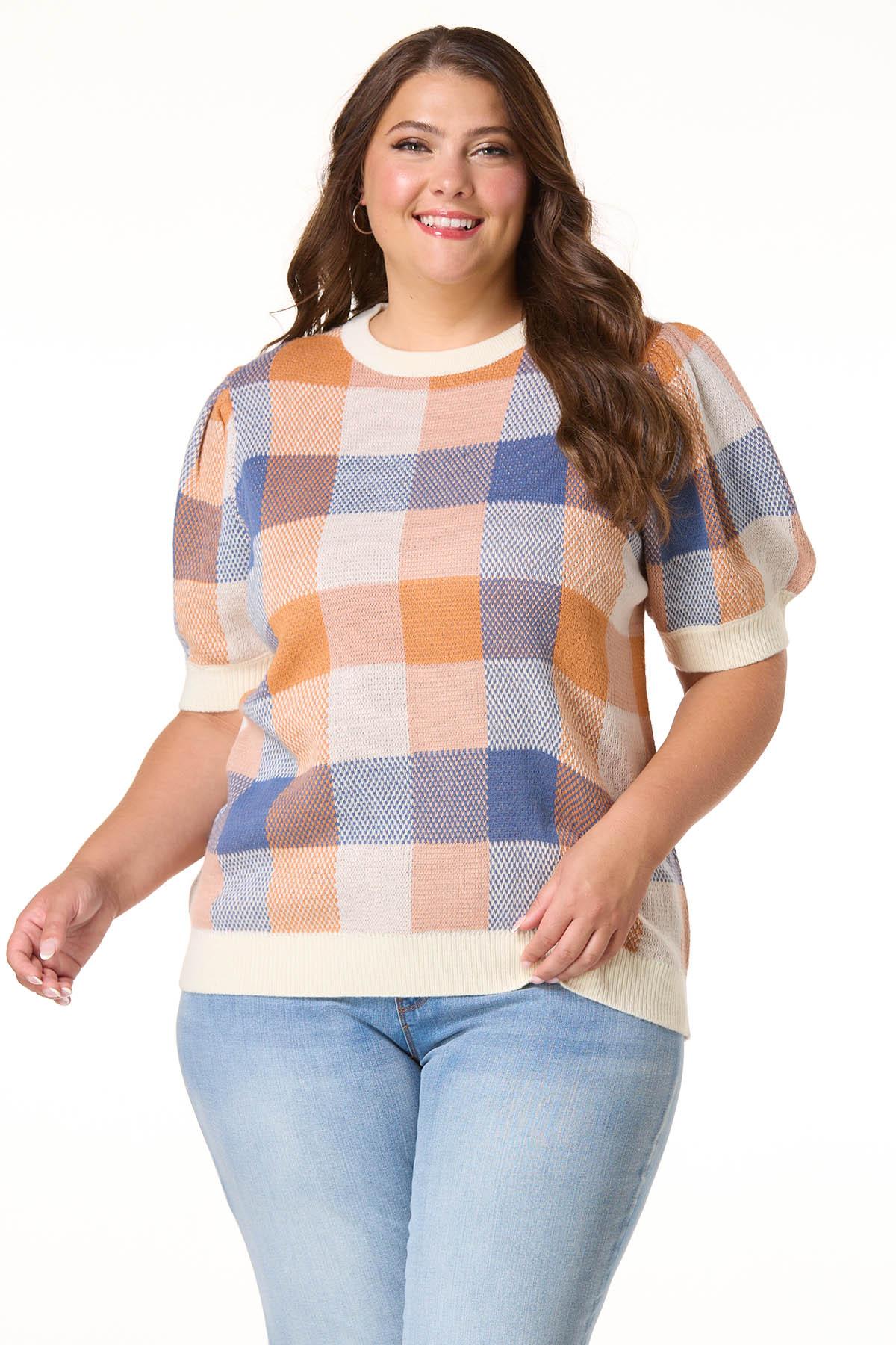  Cato Fashions | Cato Plus Size Plaid Puff Sleeve Sweater