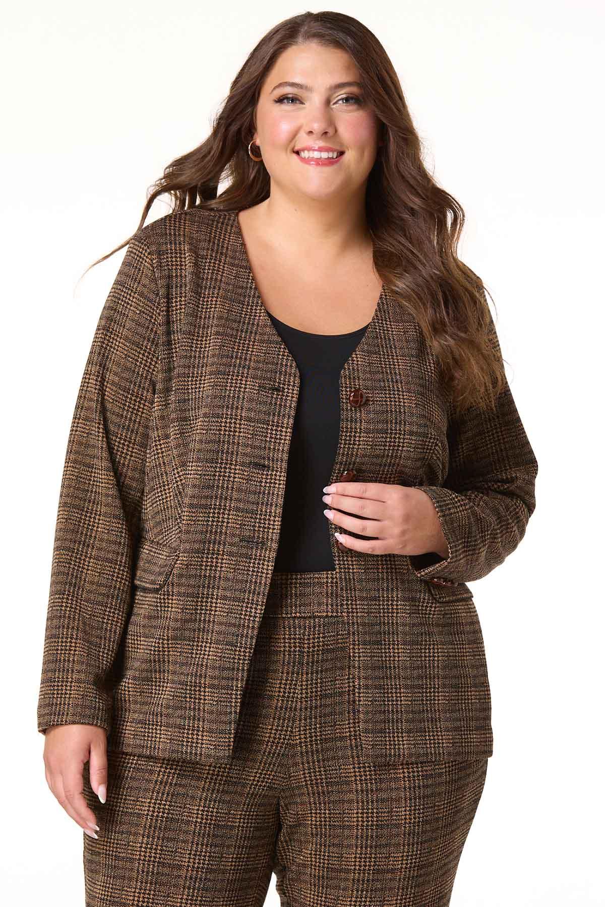 Cato Fashions Cato Plus Size Plaid Collarless Blazer