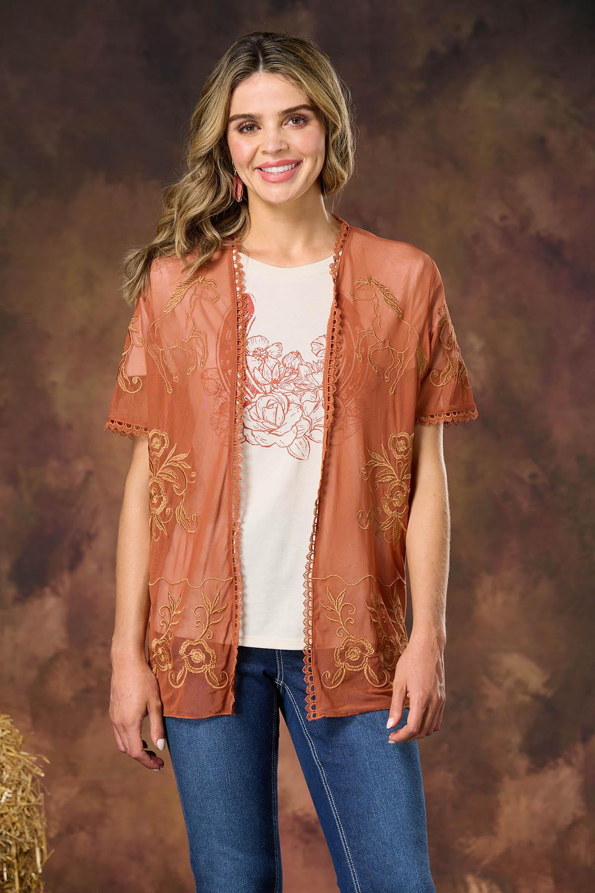Cato Fashions | Cato Mesh Horse Embroidered Kimono