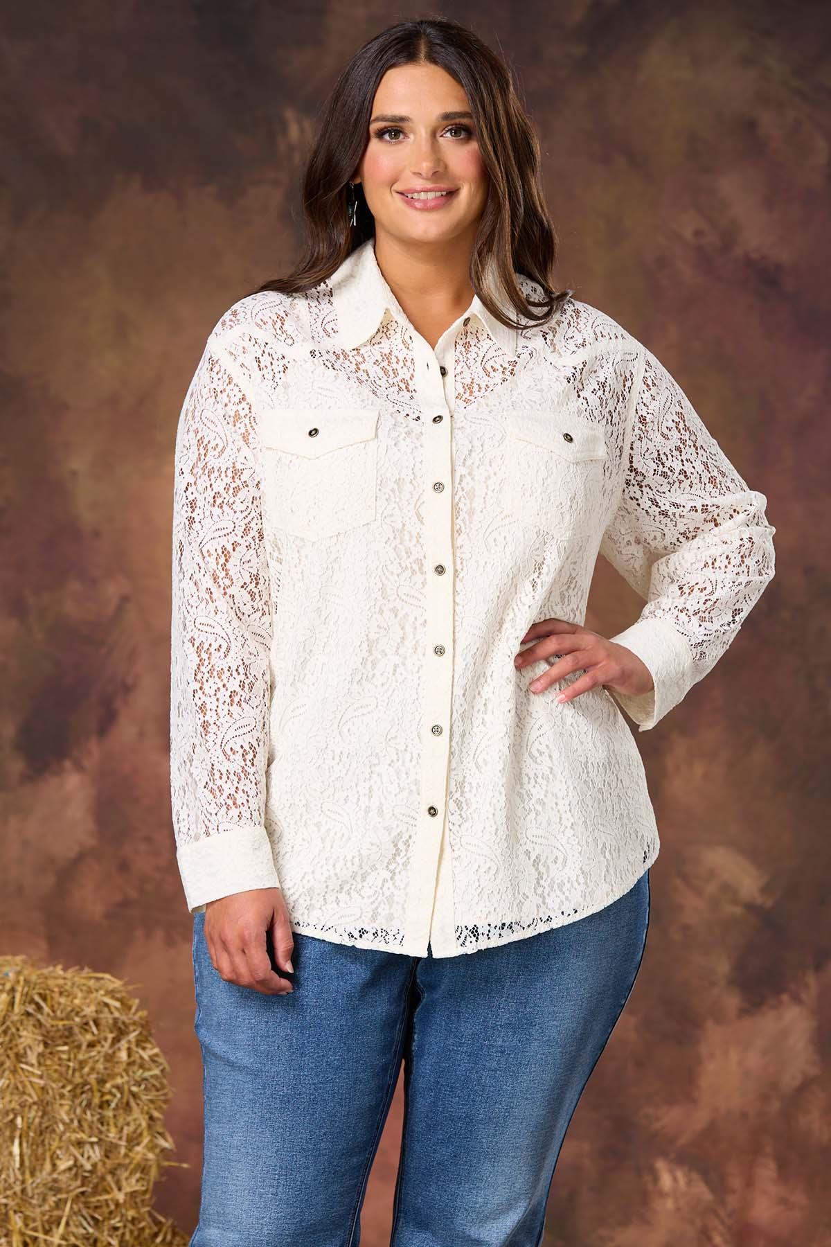 Cato Fashions Cato Plus Size Lace Button Down Shirt