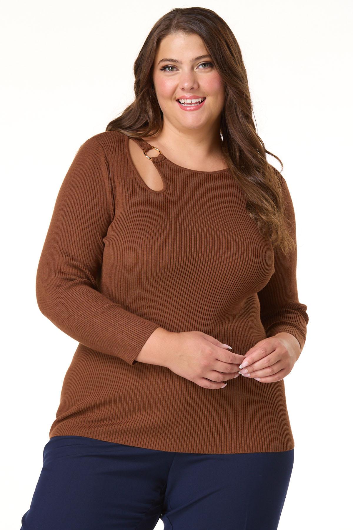 Cato Fashions Cato Plus Size Ribbed O-Ring Sweater