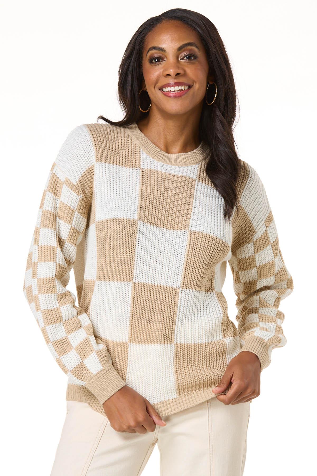 Cato Fashions | Cato Vanilla Latte Check Sweater