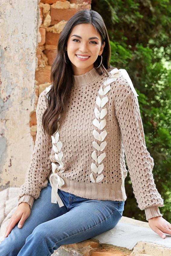  Cato Fashions | Cato Lace Up Bow Sweater