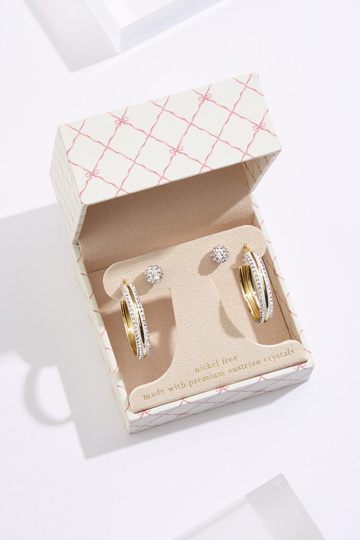 Crystal Edge Hoop And Ball Earring Box Set
