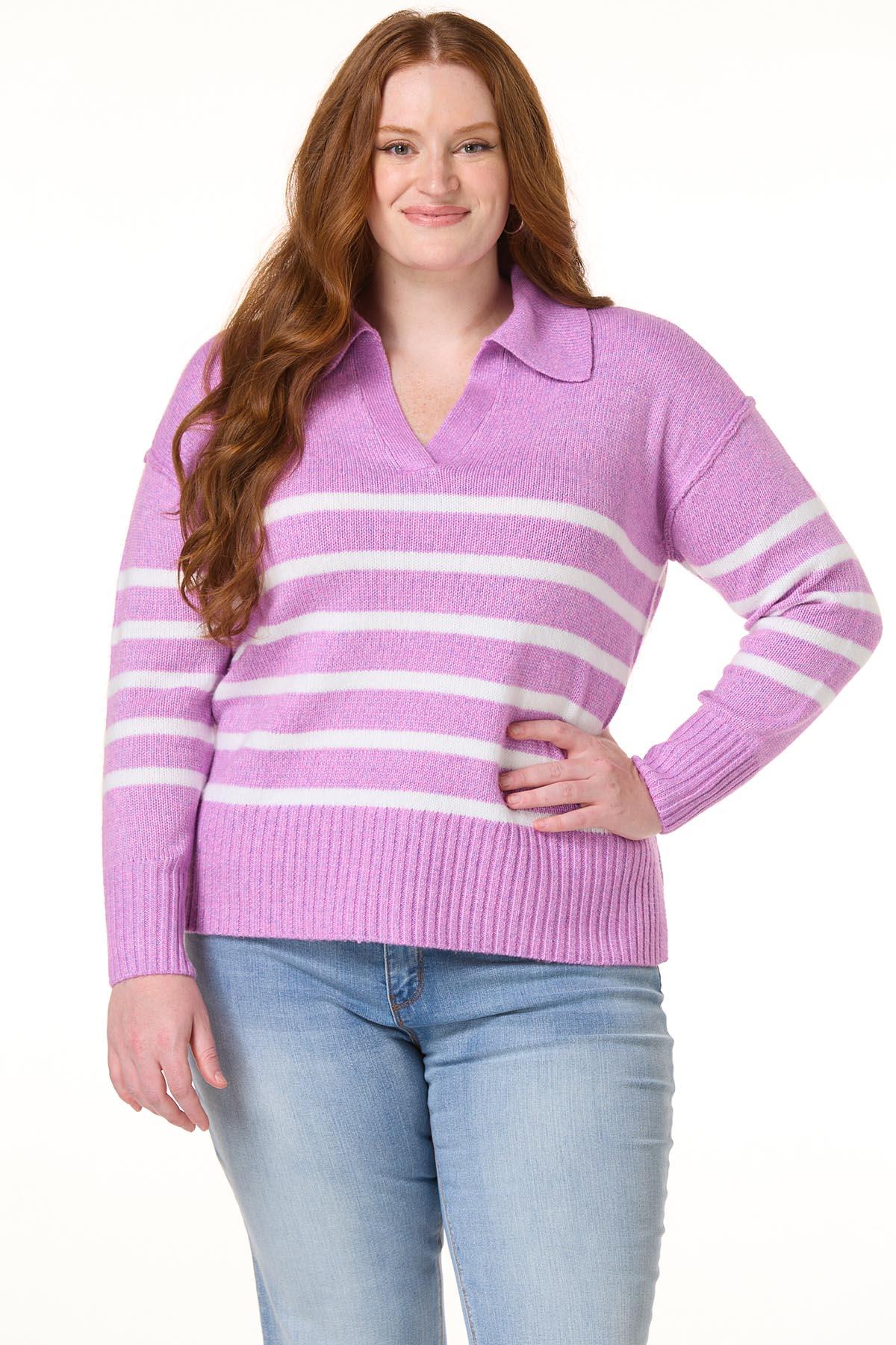 Cato Fashions Cato Plus Size Striped Collar Sweater