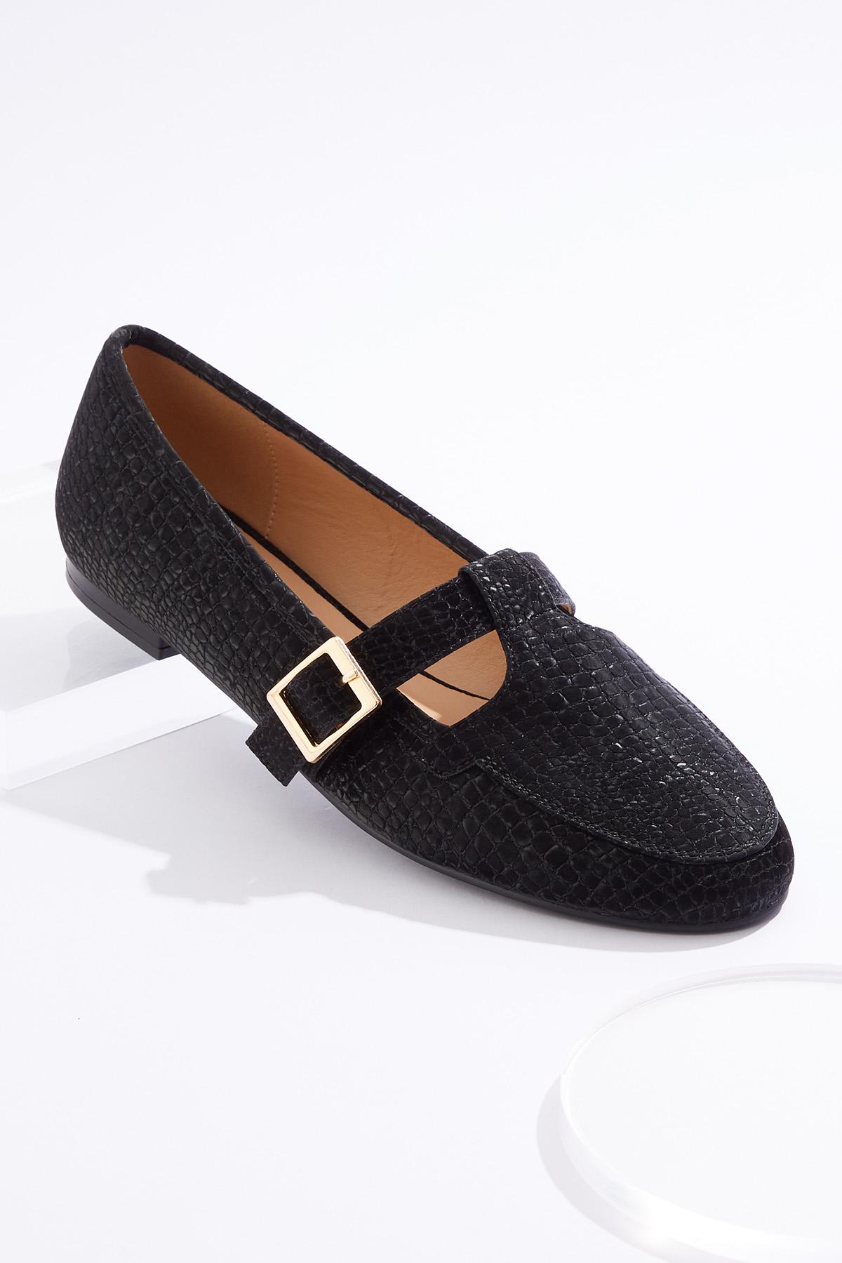 Cato Fashions Cato Wide Width Textured Faux Leather Buckle Flats