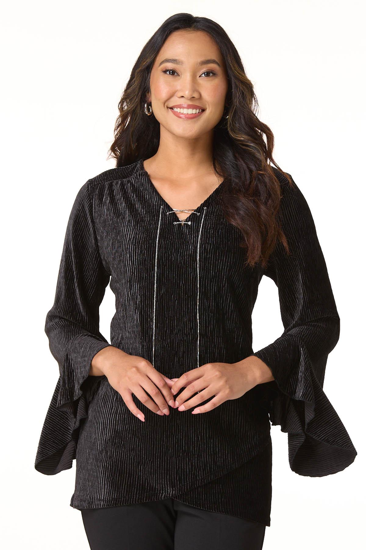 Cato Fashions | Cato Velvet Lace Up Top