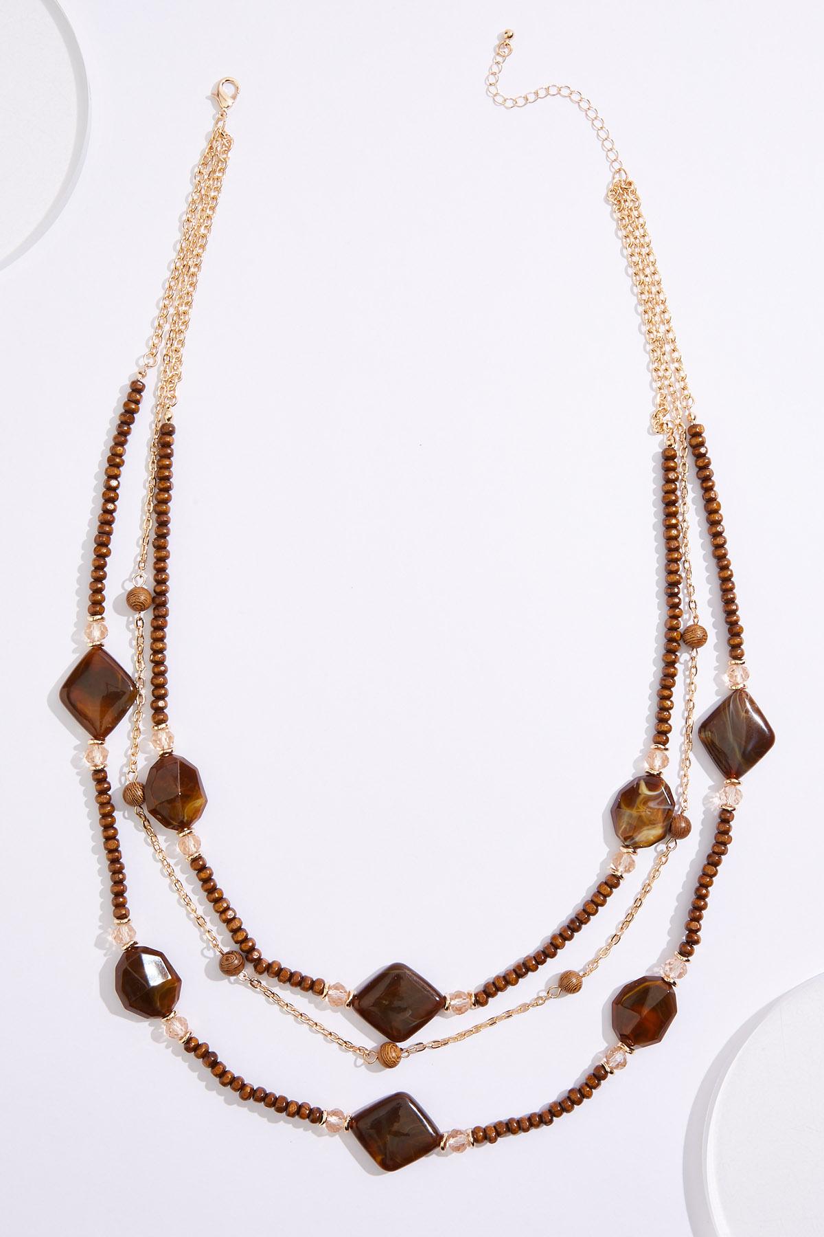  Cato Fashions | Cato Wood Brown Lucite Layered Necklace