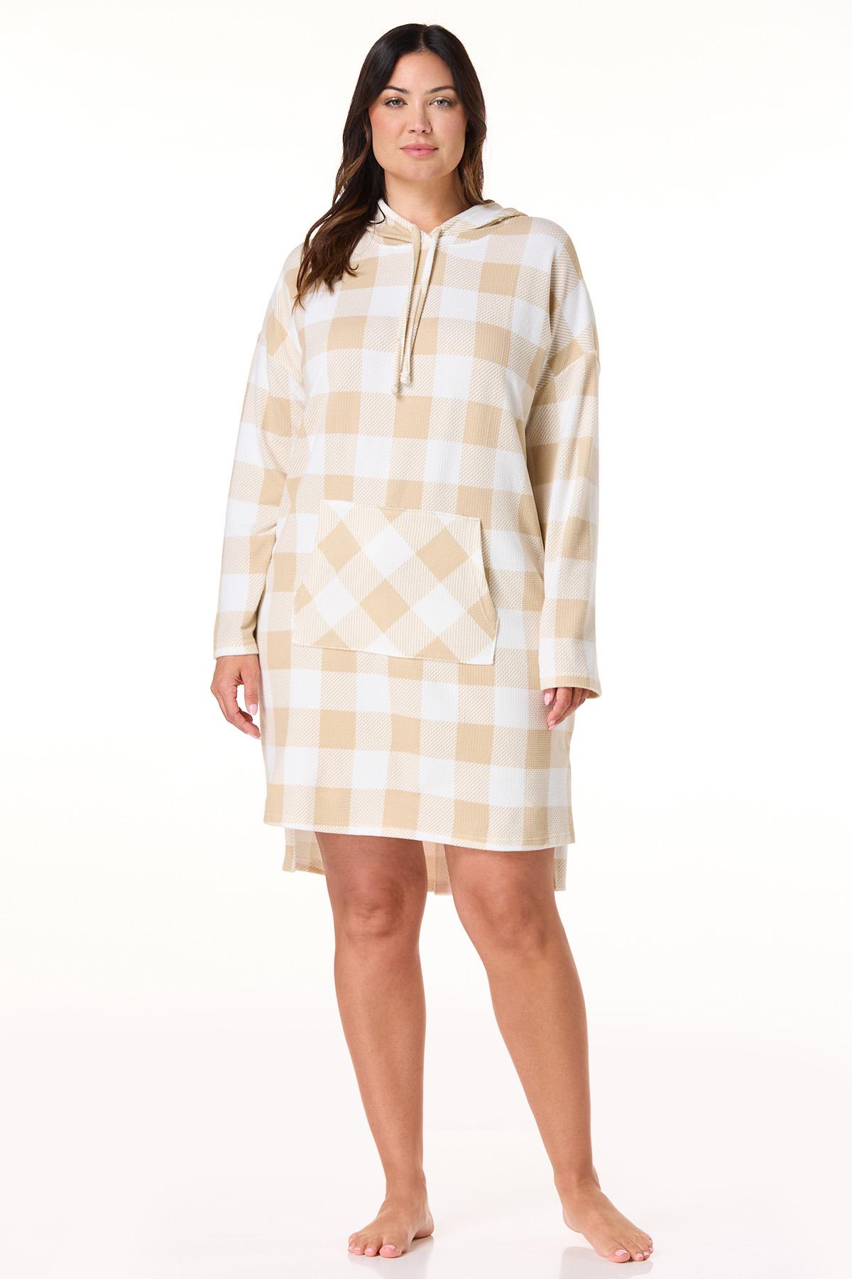  Cato Fashions | Cato Plus Size Neutral Plaid Hooded Sleep Shirt
