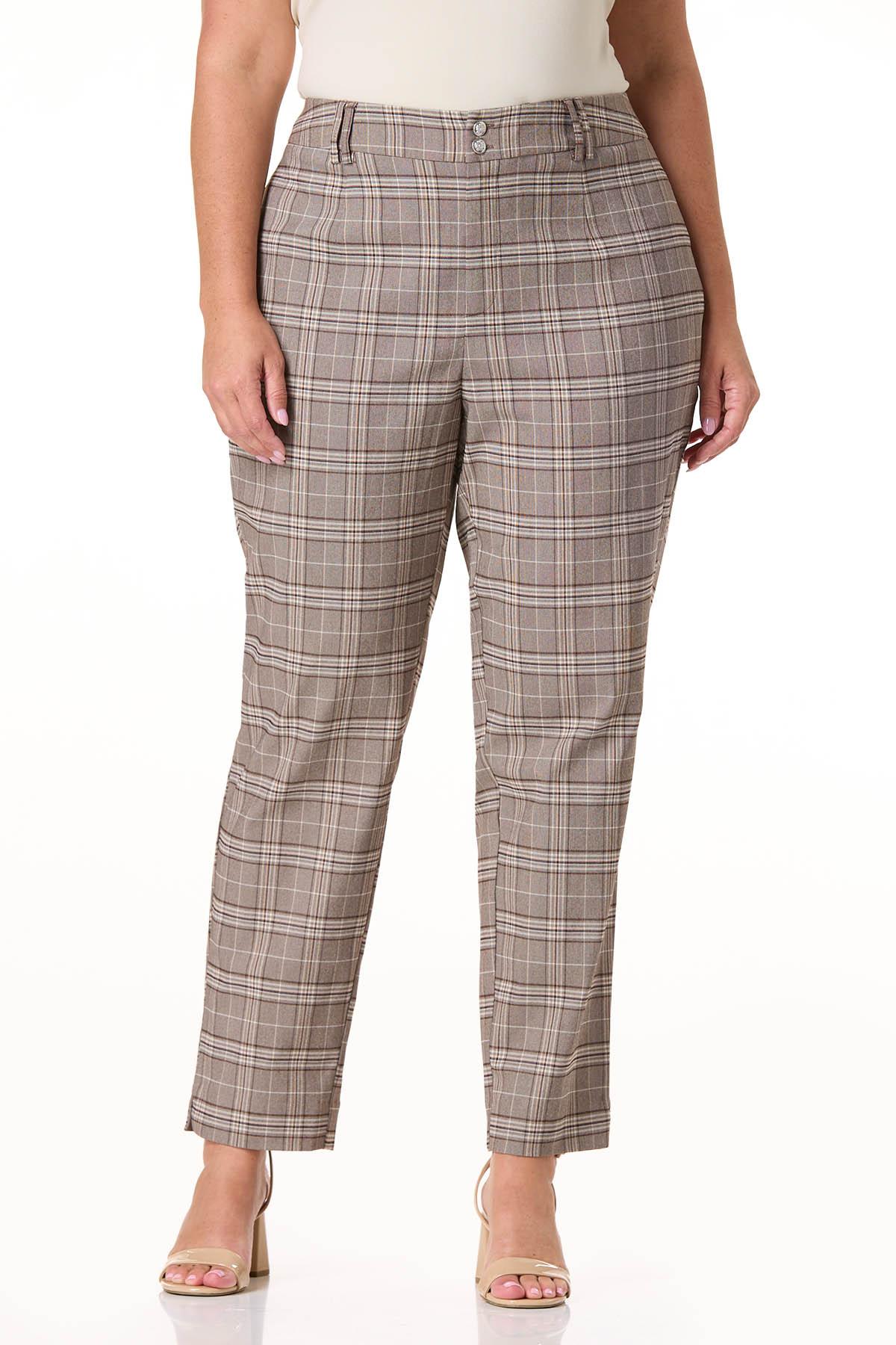 Cato Fashions | Cato Plus Petite Neutral Plaid Bengaline Pants