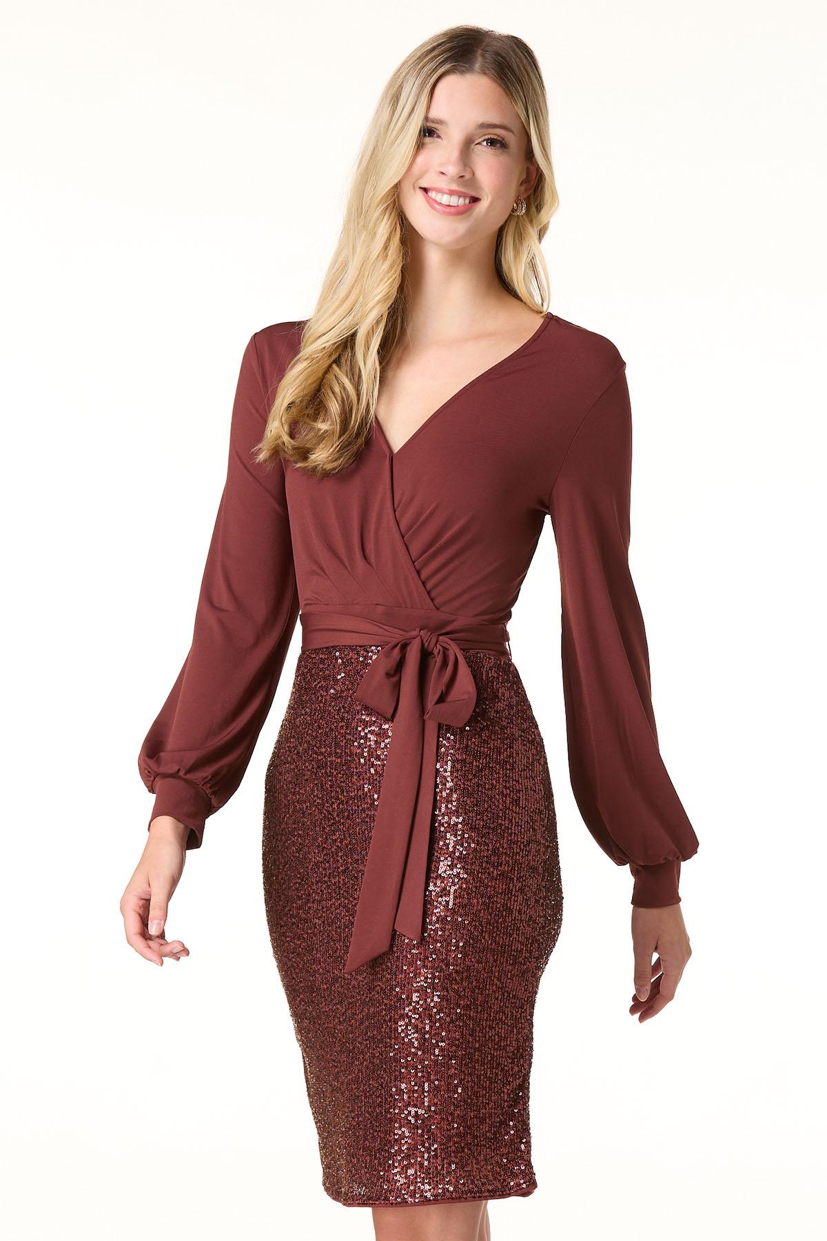 Cato Fashions | Cato Sequin Belted Tie Waist Dress