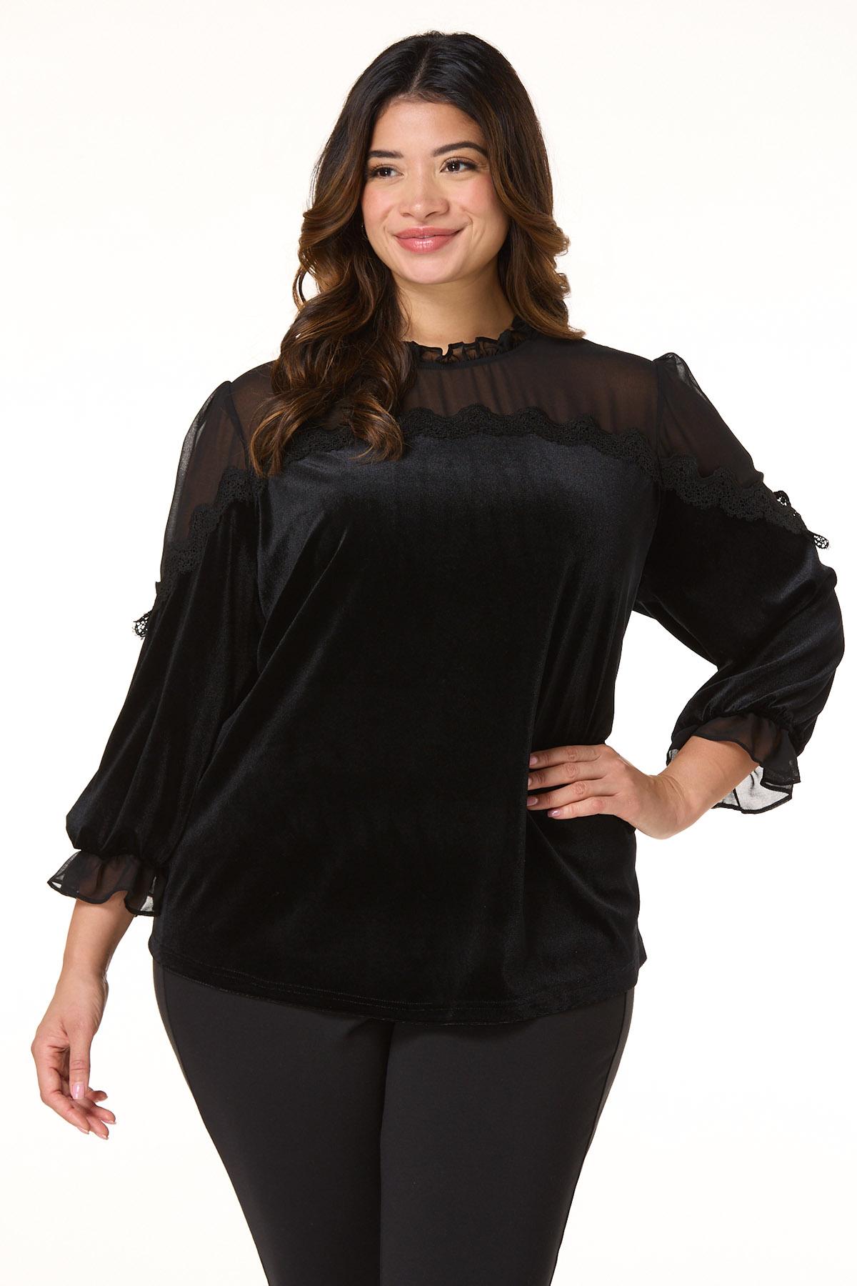 Cato Fashions | Cato Plus Size Velvet Illusion Panel Top