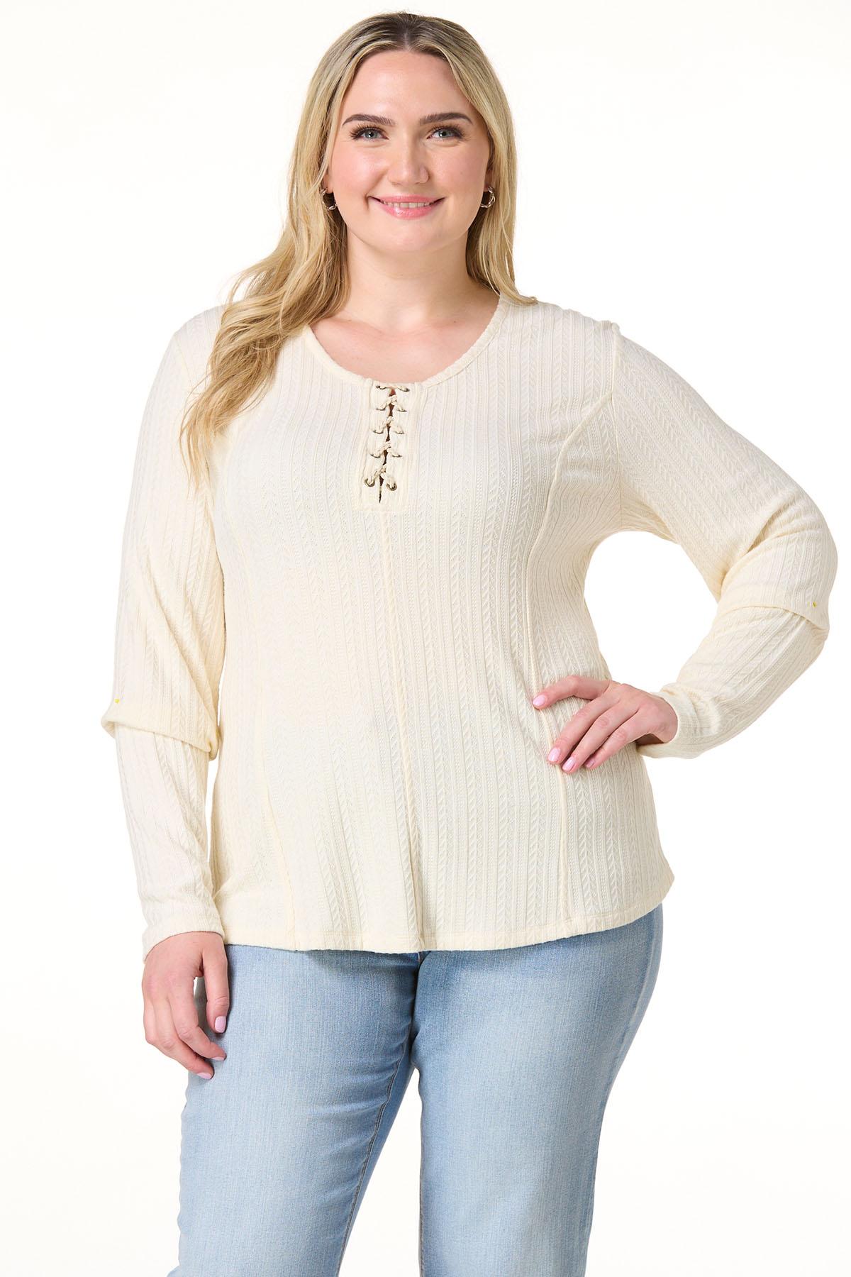 Cato Fashions | Cato Plus Size Soft Textured Lace Up Top