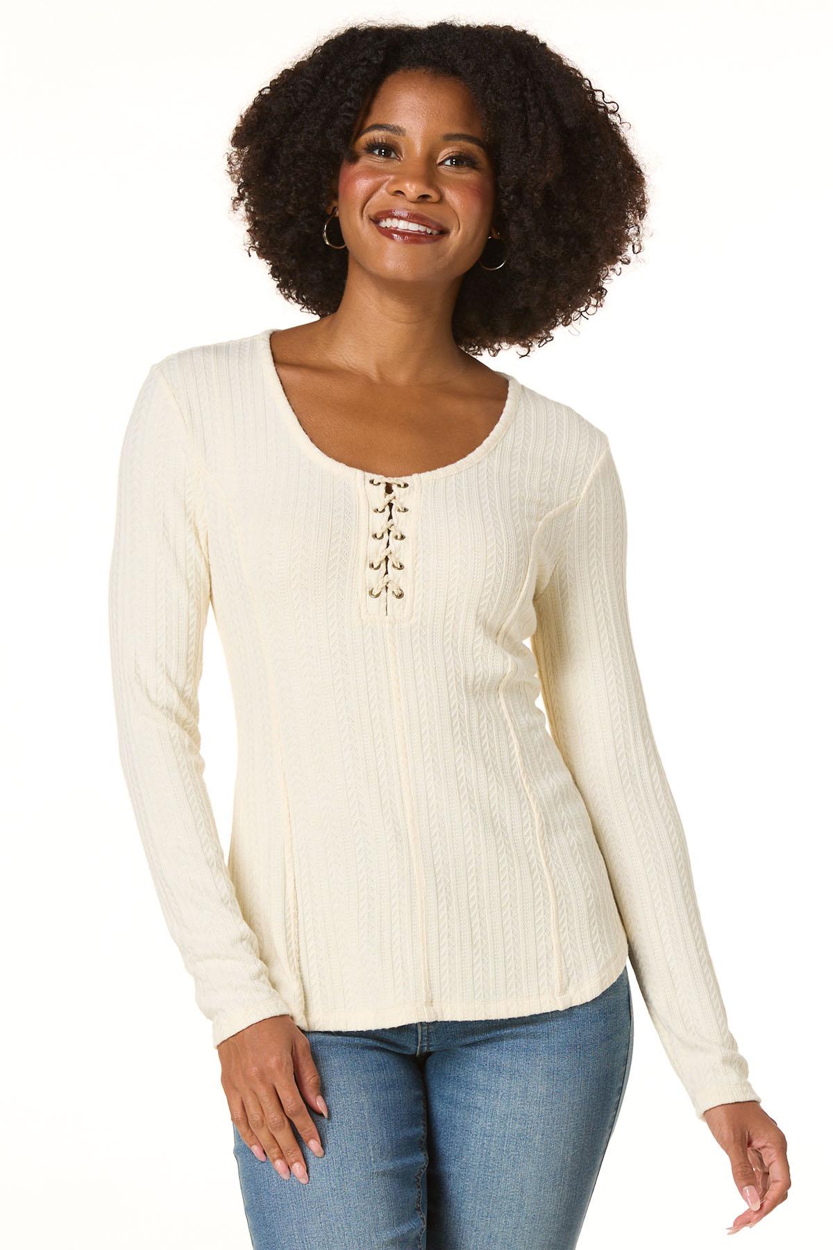 Cato Fashions | Cato Soft Textured Lace Up Top