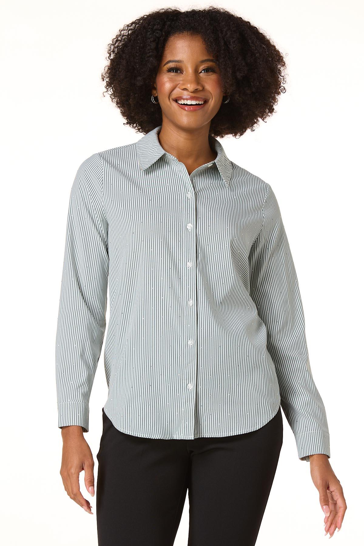 Cato Fashions | Cato Rhinestone Stripe Button Down Shirt