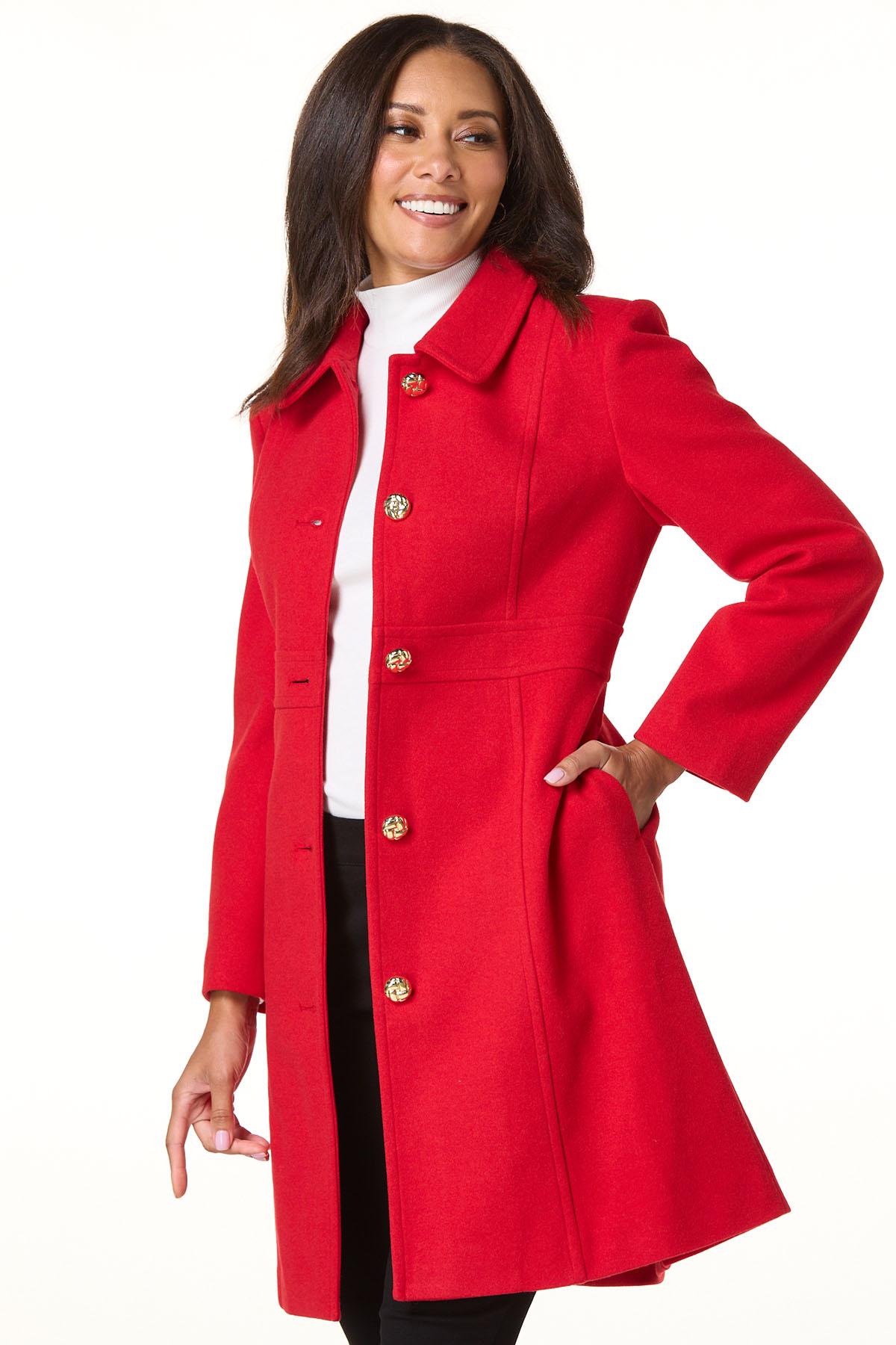 Cato Fashions | Cato Gold Button Long Red Coat