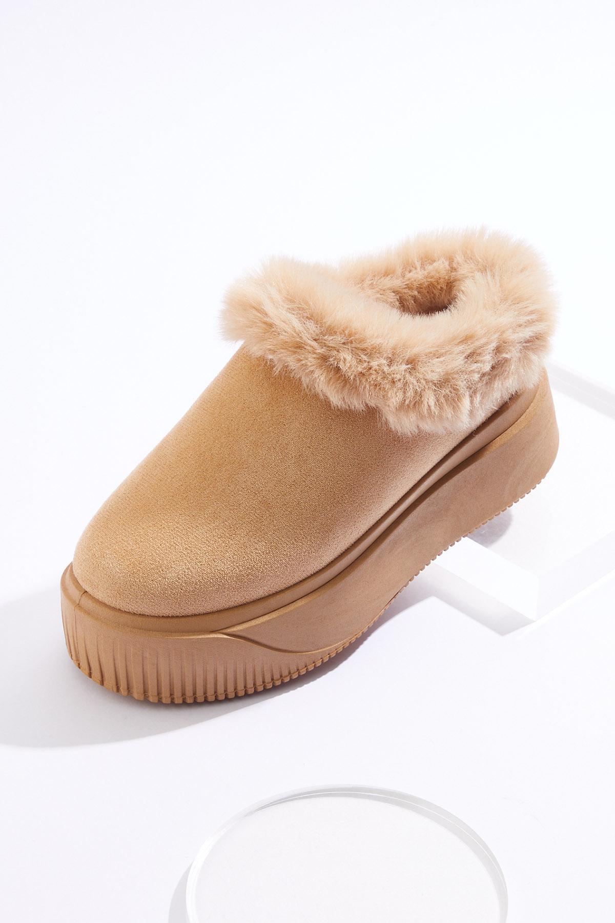 Cato Fashions Cato Platform Faux Suede Fur Trim Clogs