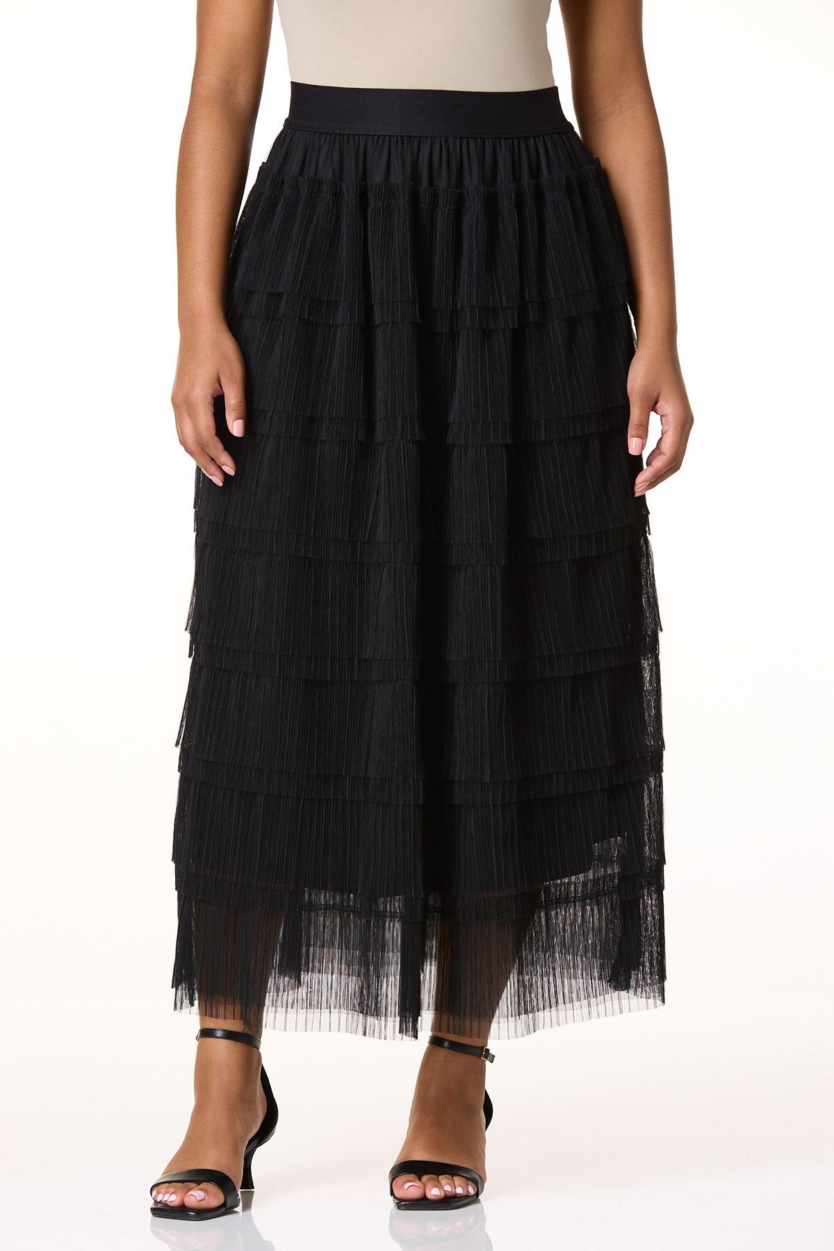 Cato Fashions | Cato Black Tiered Mesh Maxi Skirt