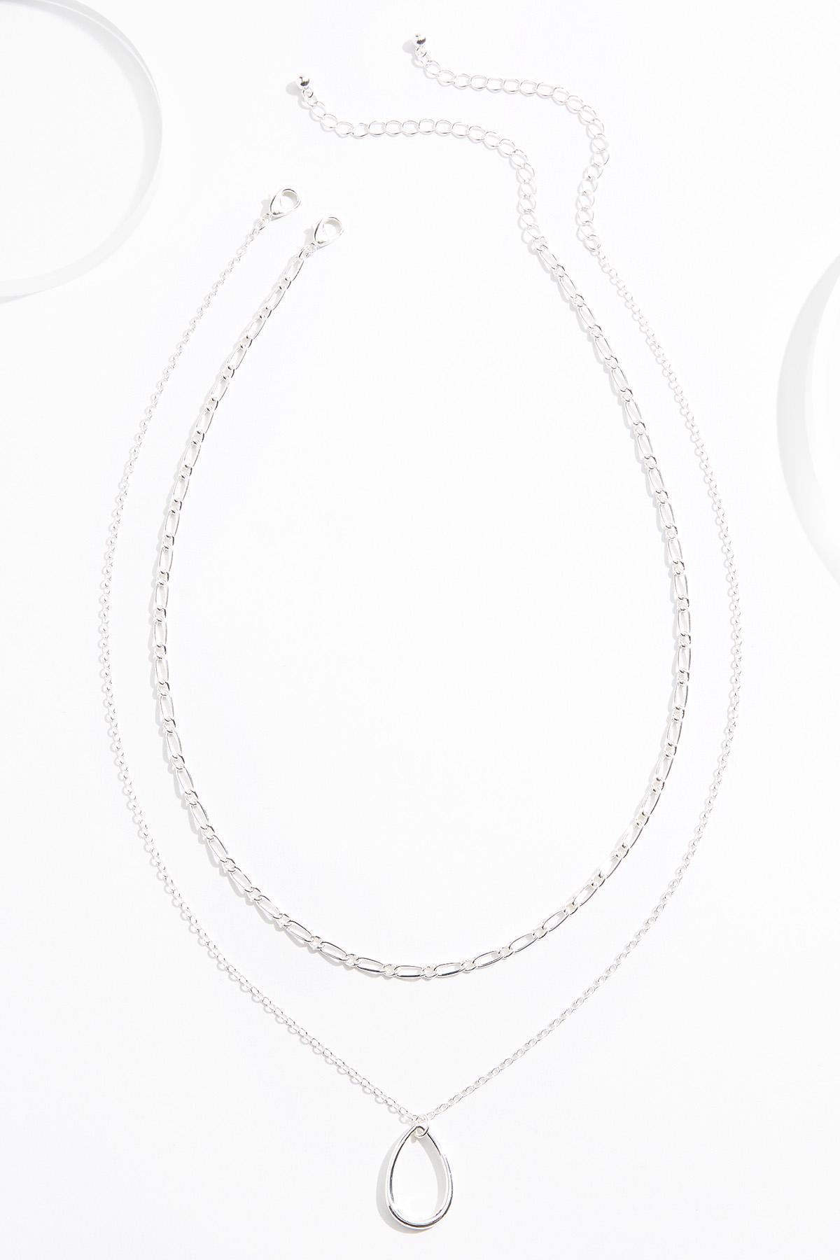 Delicate Silver Tear Pendant Layered Necklace