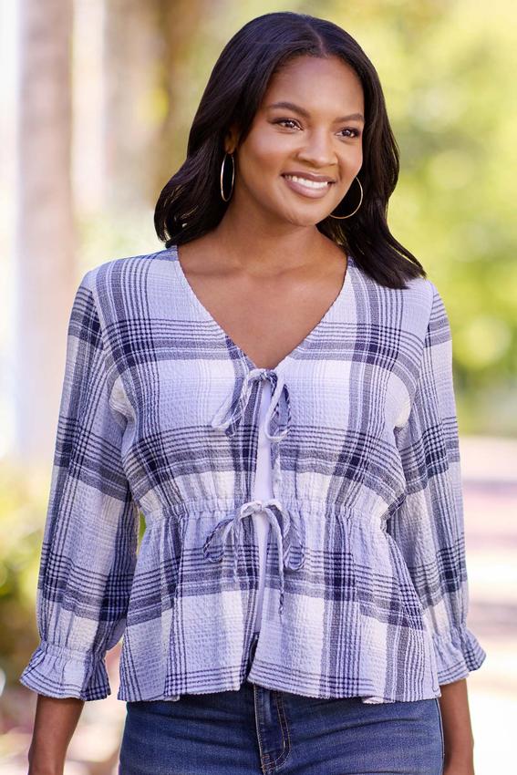 トップス TOCO Cato Fashions | Cato Checkered Double-Tie Front Top