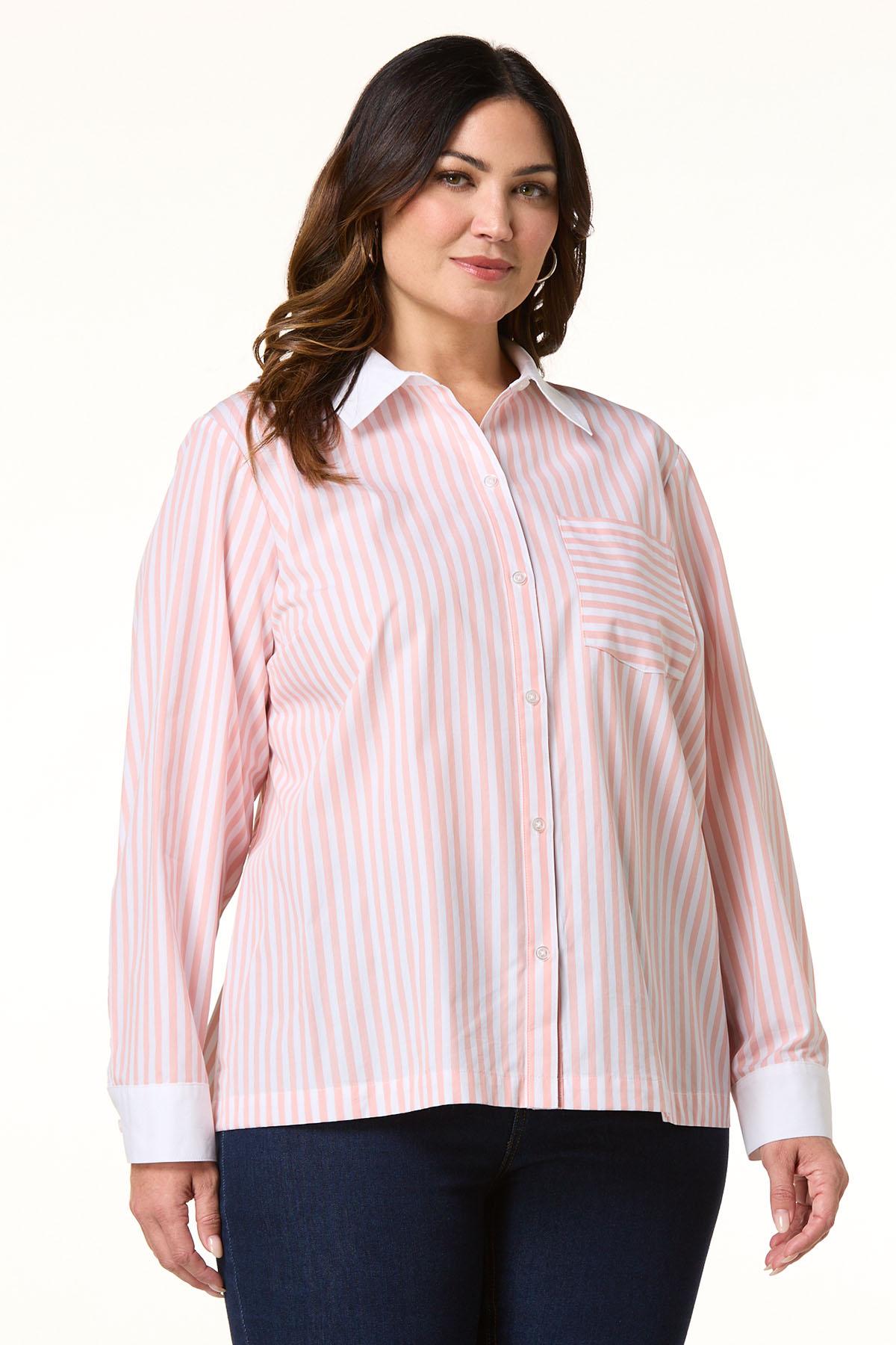 carorie BIG STRIPE SHIRT PINK Lサイズ Cato Fashions | Cato Plus Size Coral Stripe Button Down Shirt