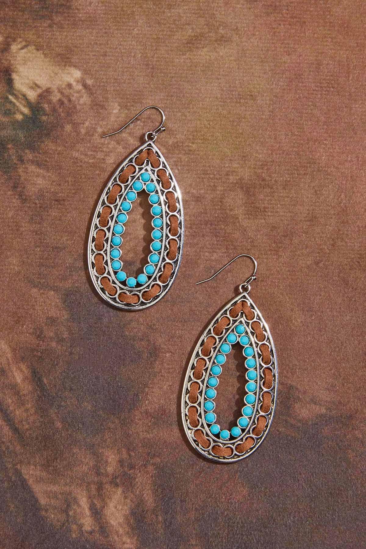 Semi Precious Embellished Woven Trim Western Earrings - No Color