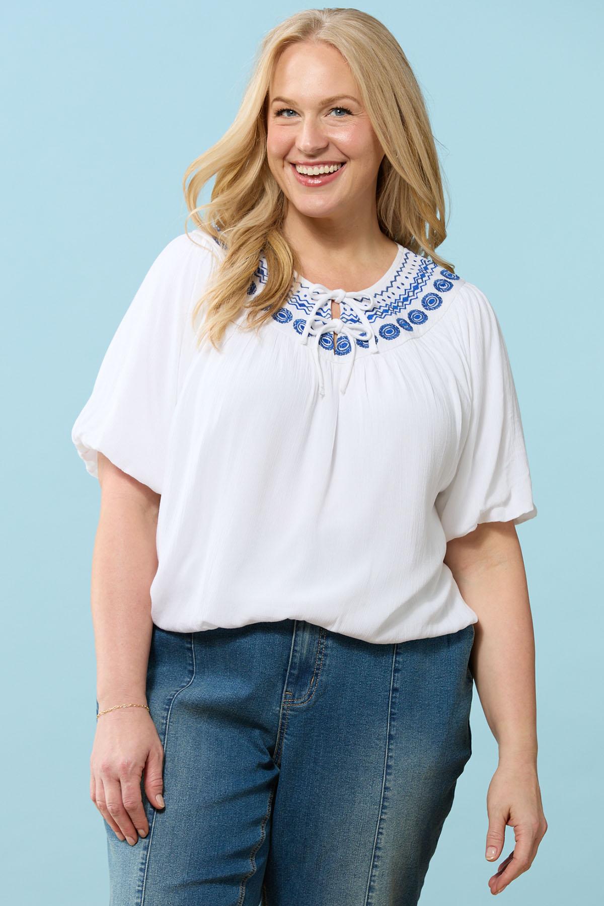 Cato Fashions | Cato Plus Size Embroidered Bubble Hem Top