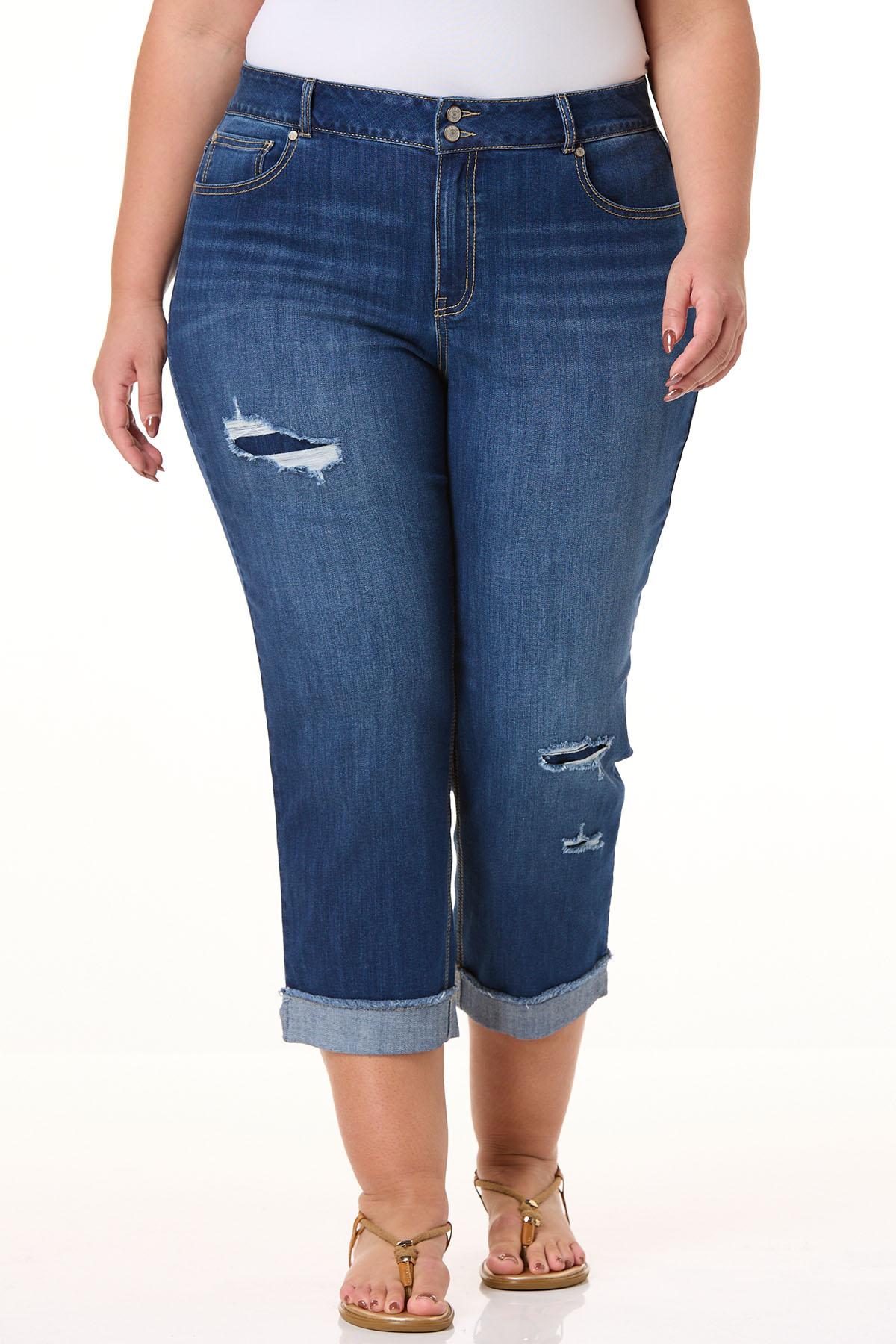 Plus Size The Perfect Jean Distressed Cropped