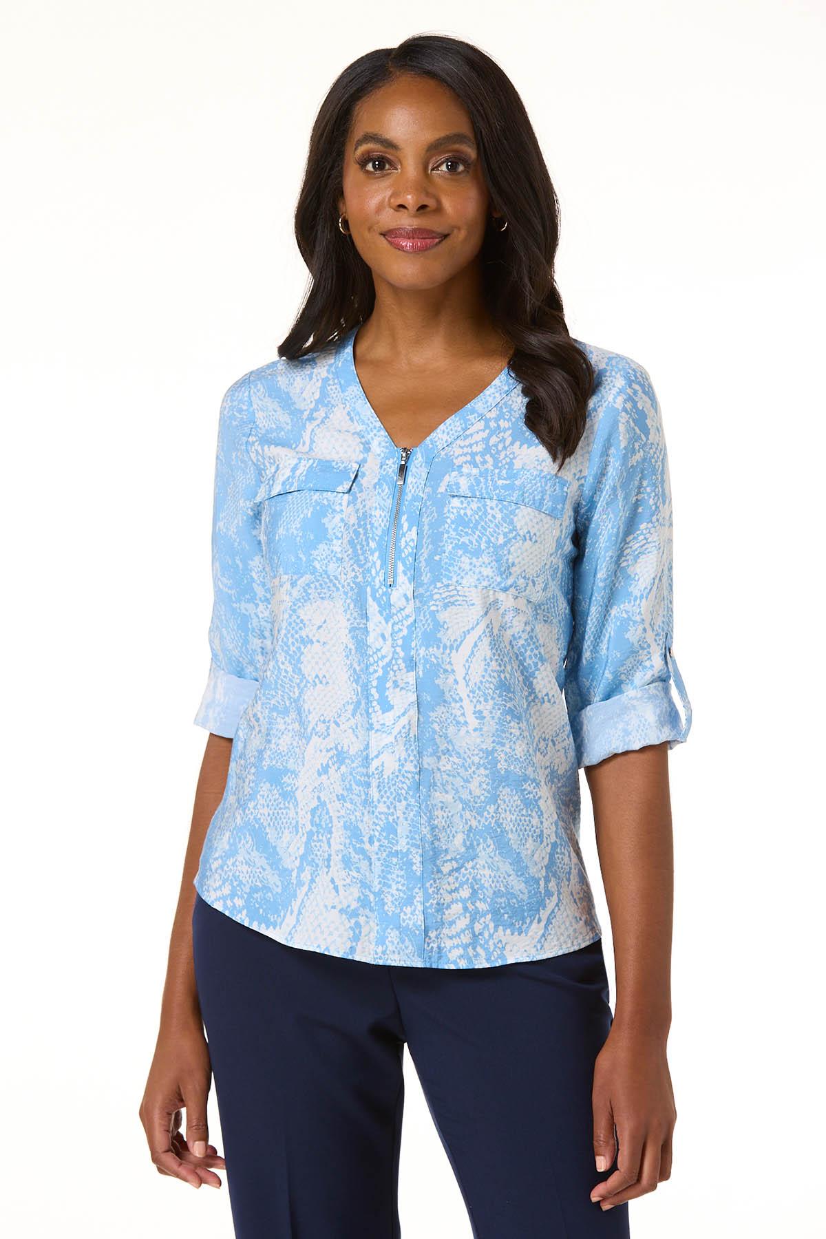 Cato Fashions | Cato Blue White Snake Print Zip Front Top