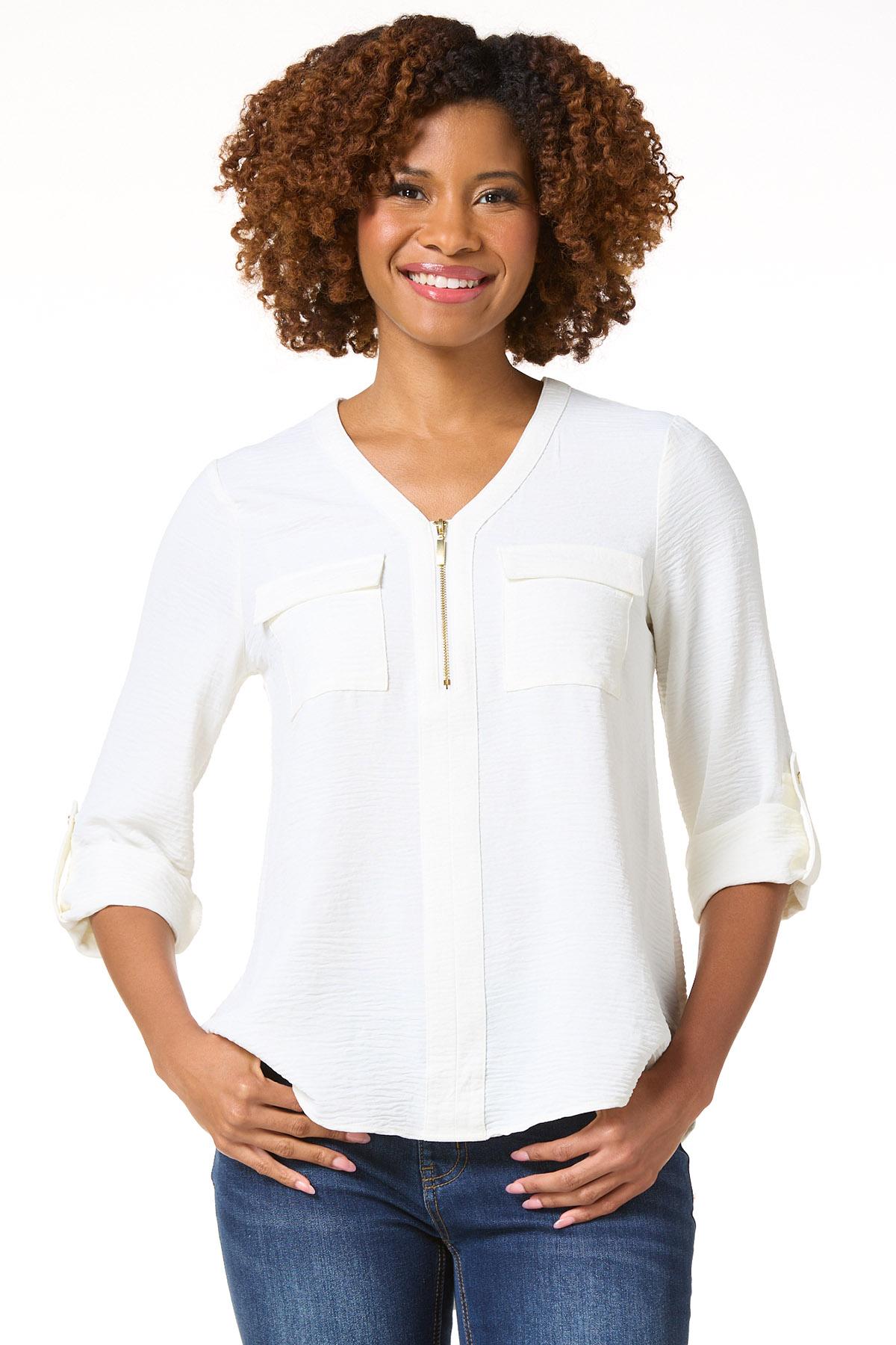 Cato Fashions | Cato Solid Airflow Zip Front Top