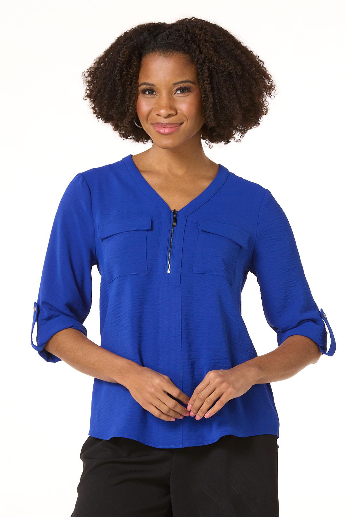 Cato Fashions | Cato Solid Airflow Zip Front Top