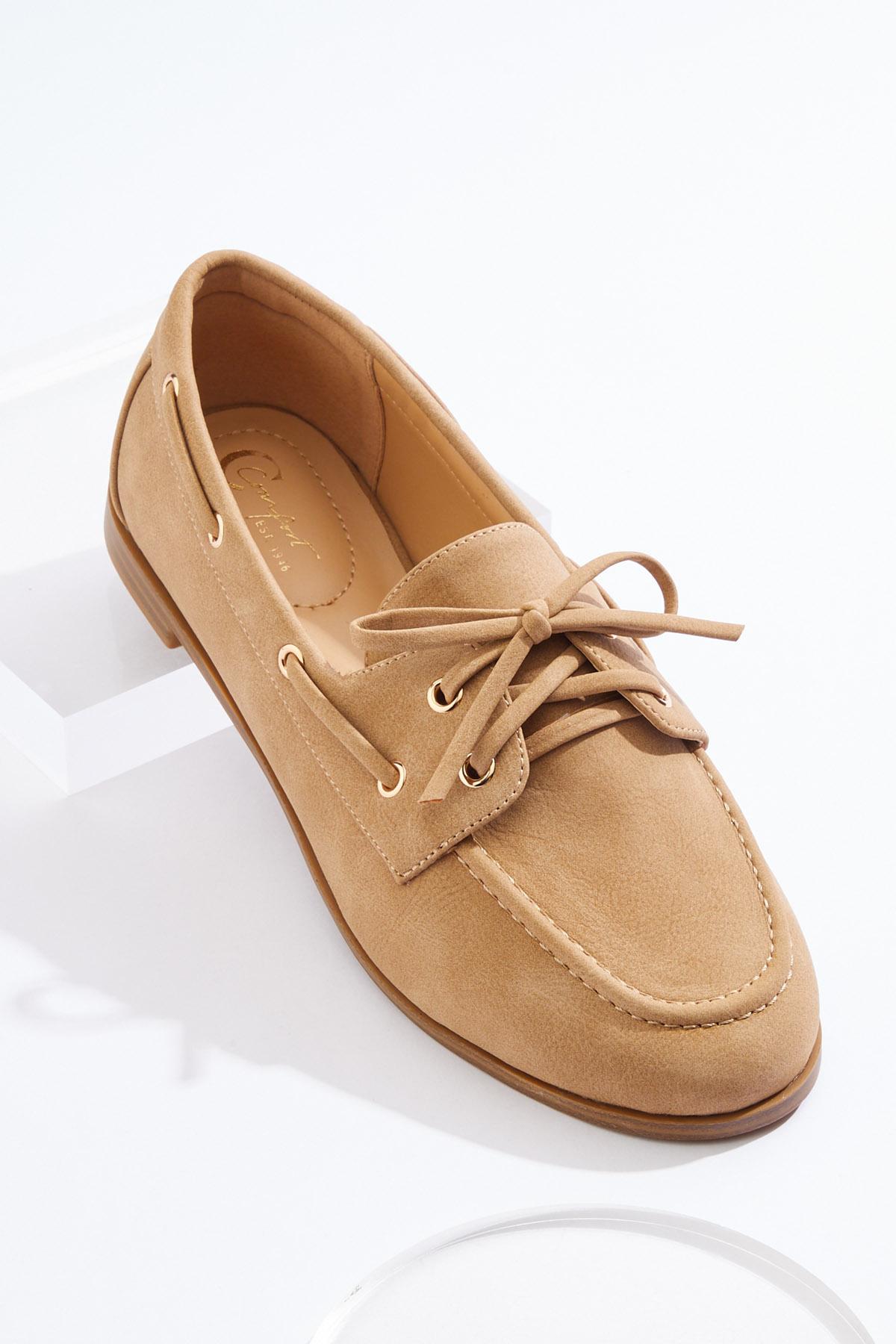 Lace Tie Boat Shoe Flats - BROWN Lace Tie Boat Shoe Flats - BROWN