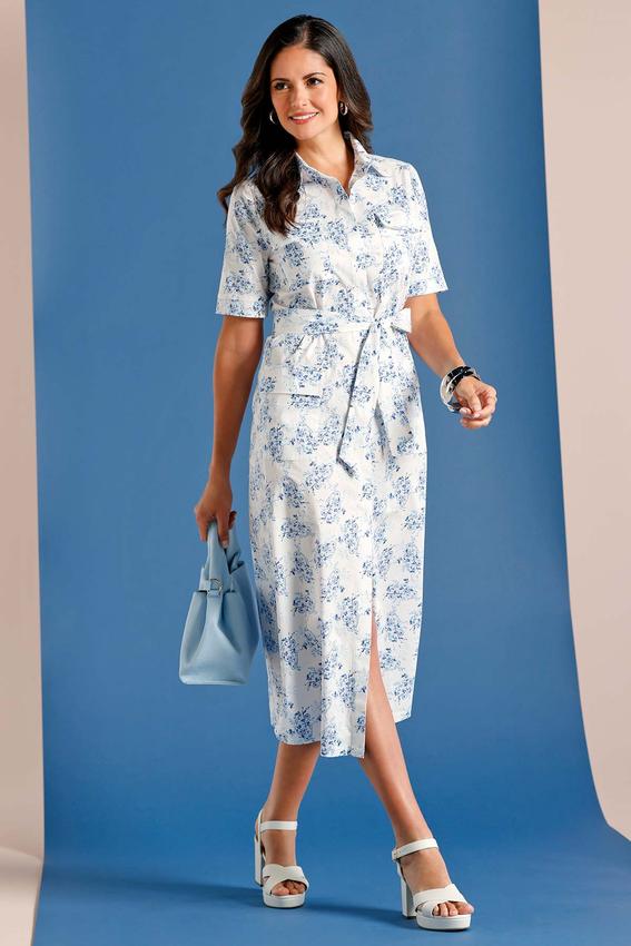 blue and white floral dress shirt Blue Floral Print Linen Shirt Regular Fit / S 39 main image 1