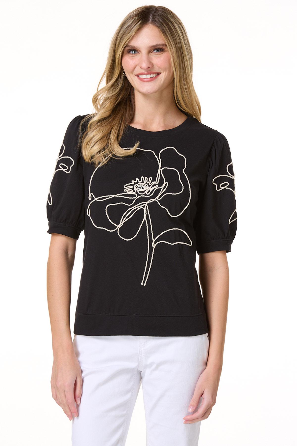 トップス souta Cato Fashions | Cato Black White Floral Soutache Top
