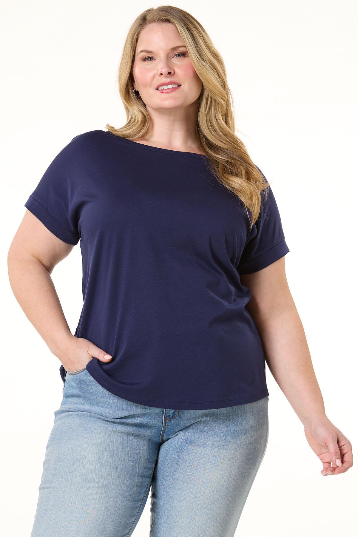 Cato Fashions | Cato Plus Size Solid Rolled Cuffed Sleeve Tee