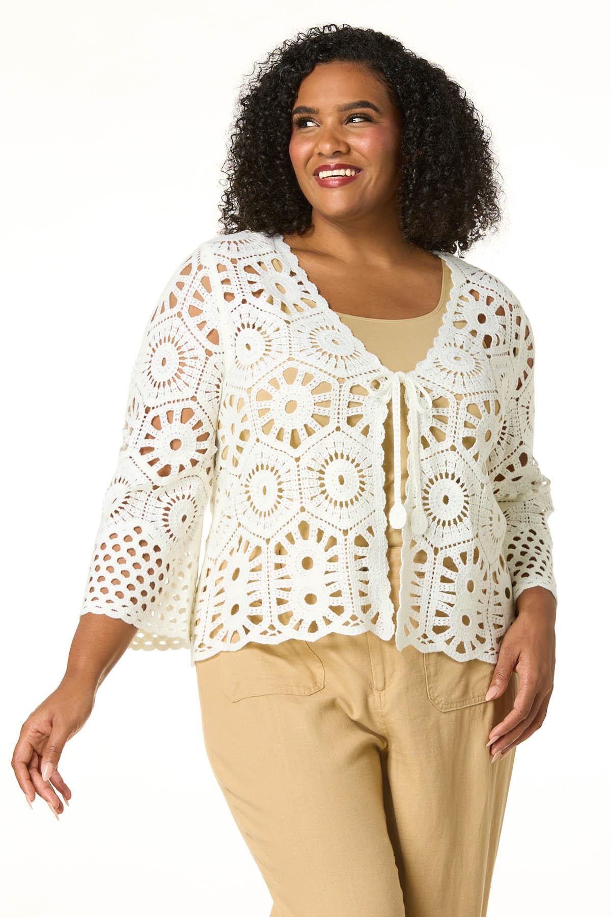 Cato Fashions | Cato Plus Size Tie Front Crochet Kimono