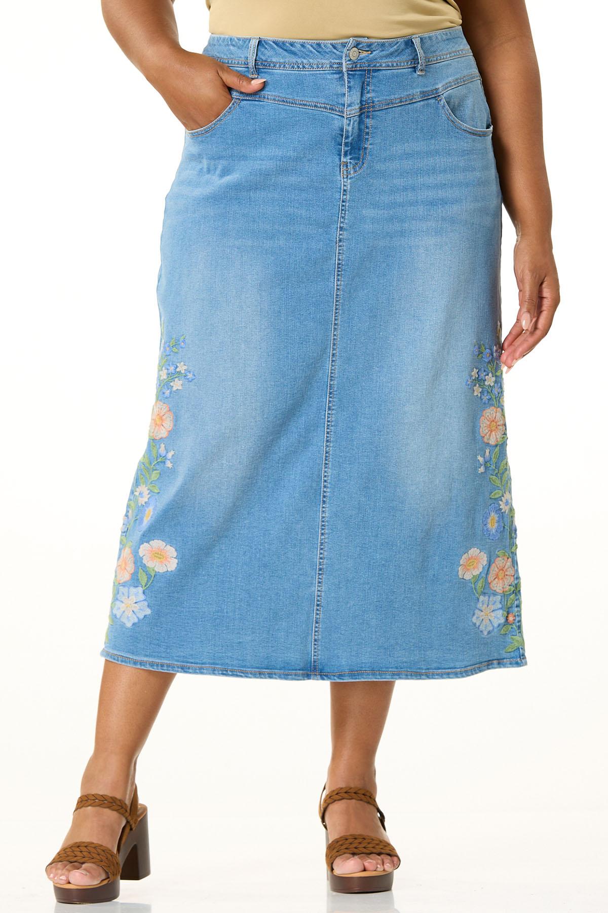 Cato Fashions | Cato Plus Size Floral Embroidered Denim Skirt