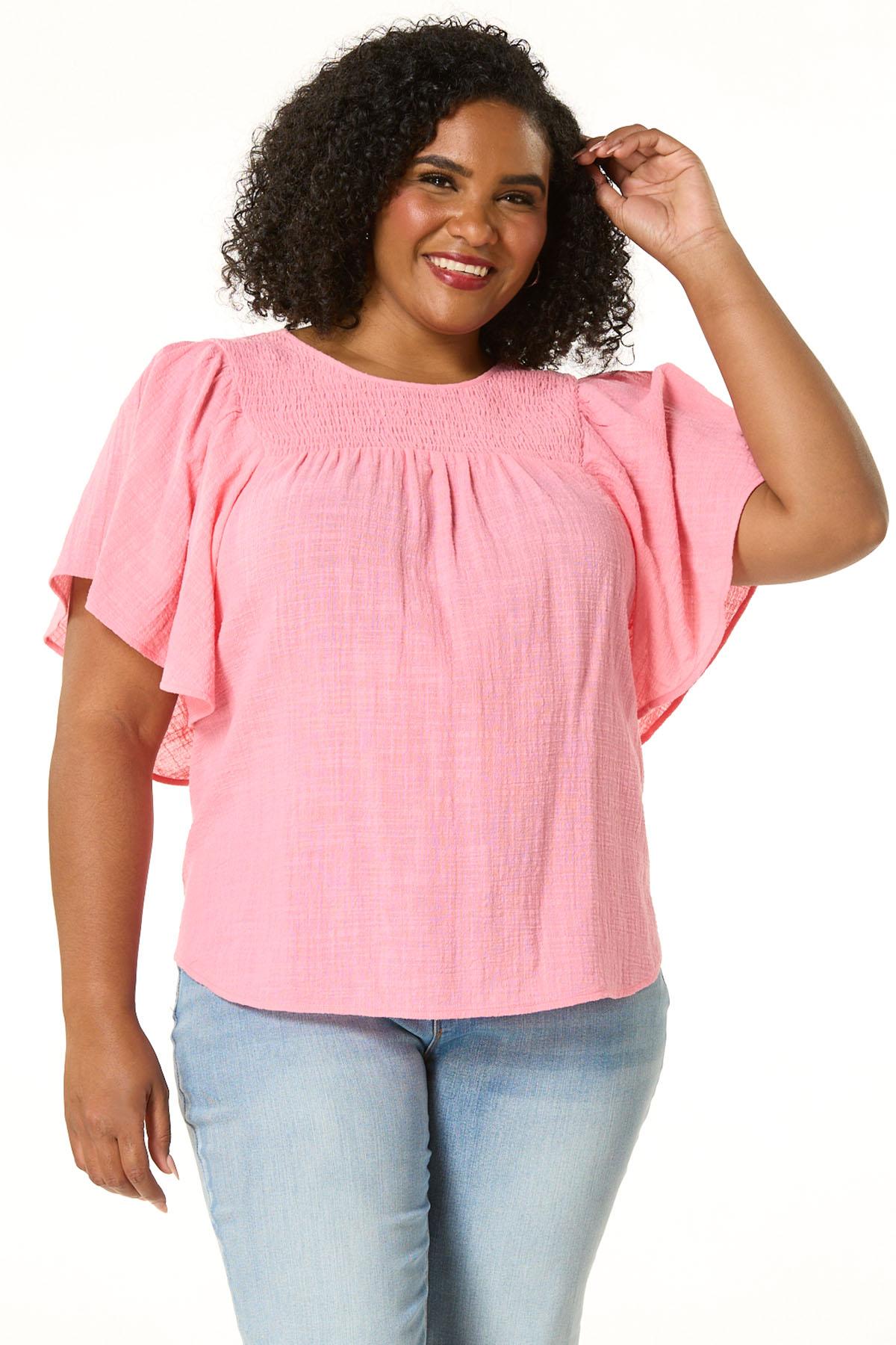 Cato Fashions | Cato Plus Size Smocked Bodice Flutter Sleeve Top